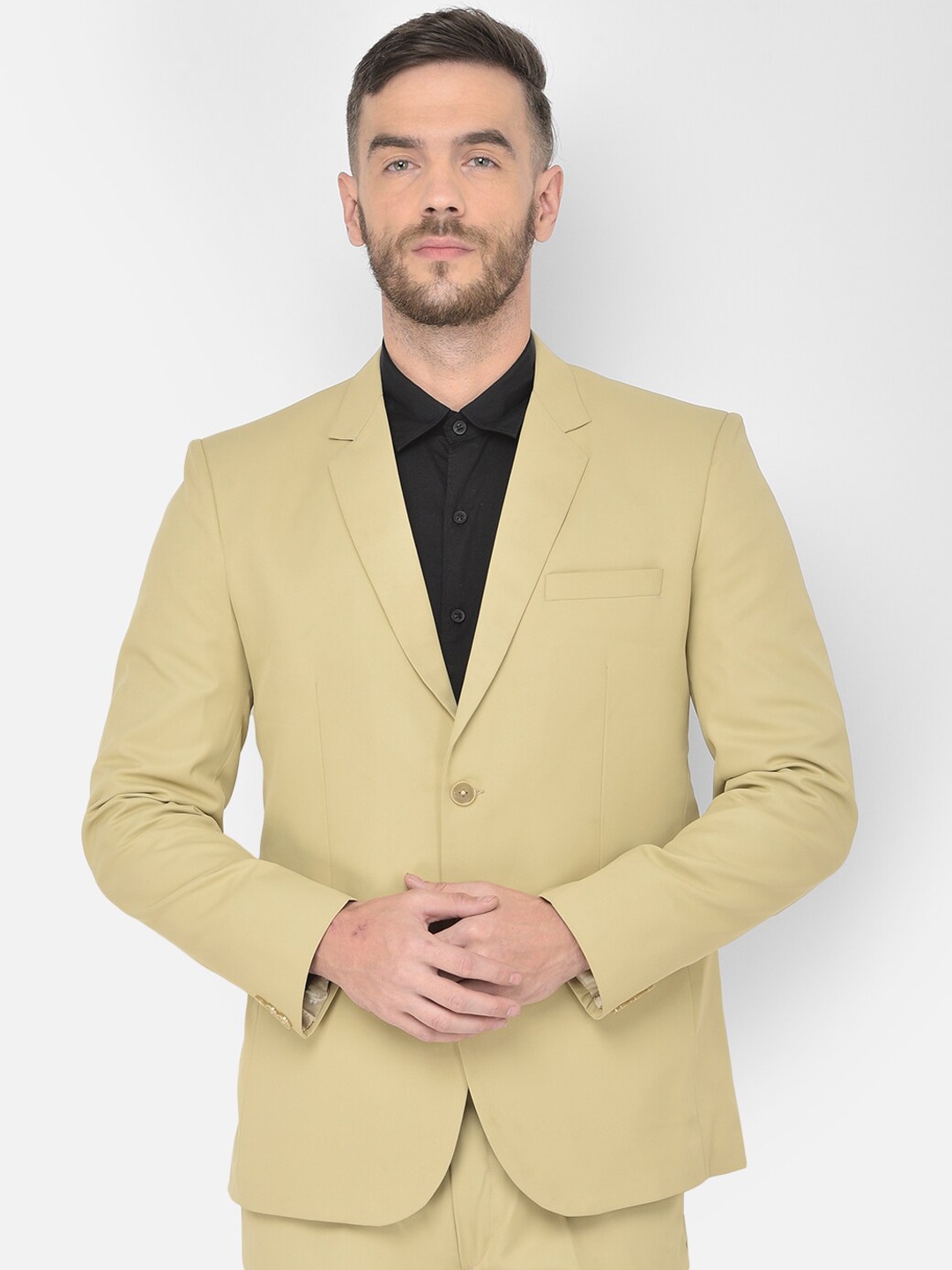 

SG RAJASAHAB Men Beige Solid Single-Breasted Formal Blazer