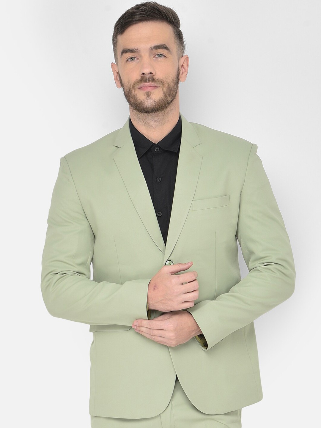 

SG RAJASAHAB Men Green Solid Single-Breasted Regular-Fit Formal Blazer