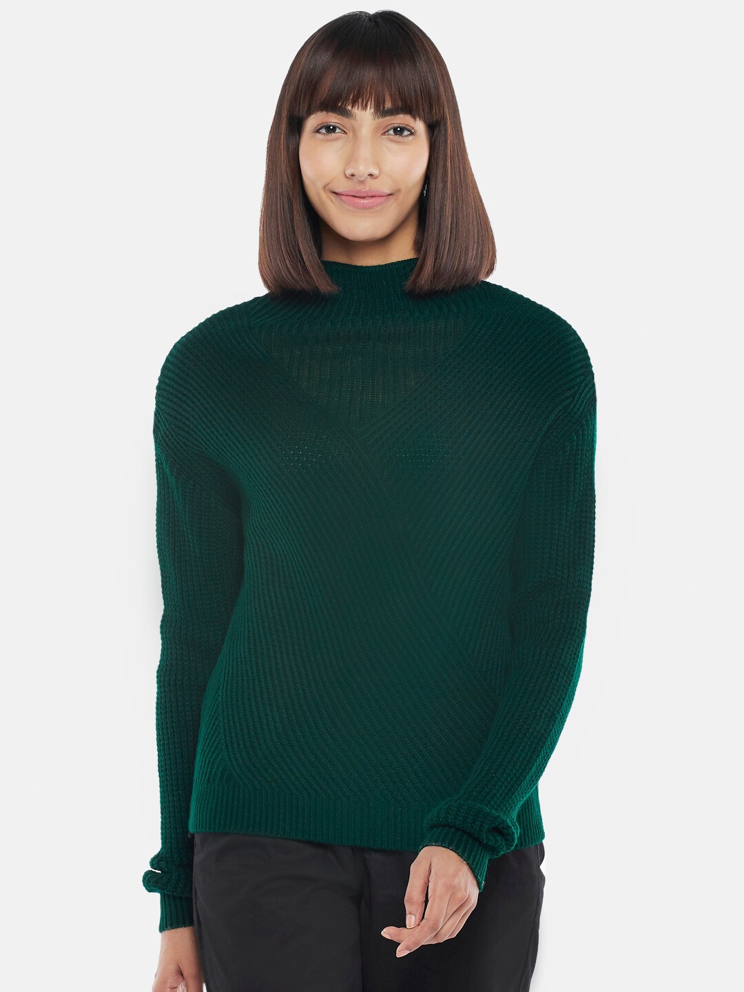 

Honey by Pantaloons Women Green Ribbed Acrylic Pullover