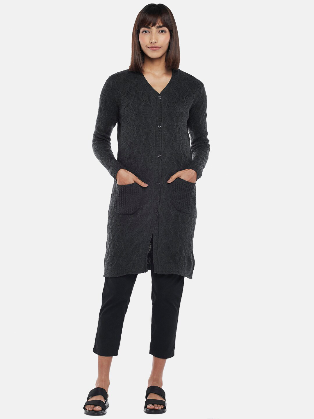 

Honey by Pantaloons Women Grey Longline Cardigan
