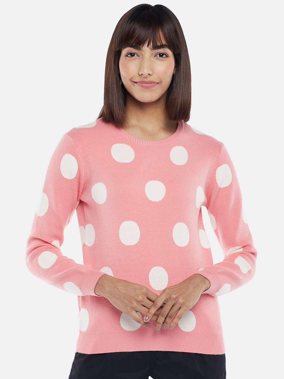 

Honey by Pantaloons Women Peach-Coloured & White Printed Pullover