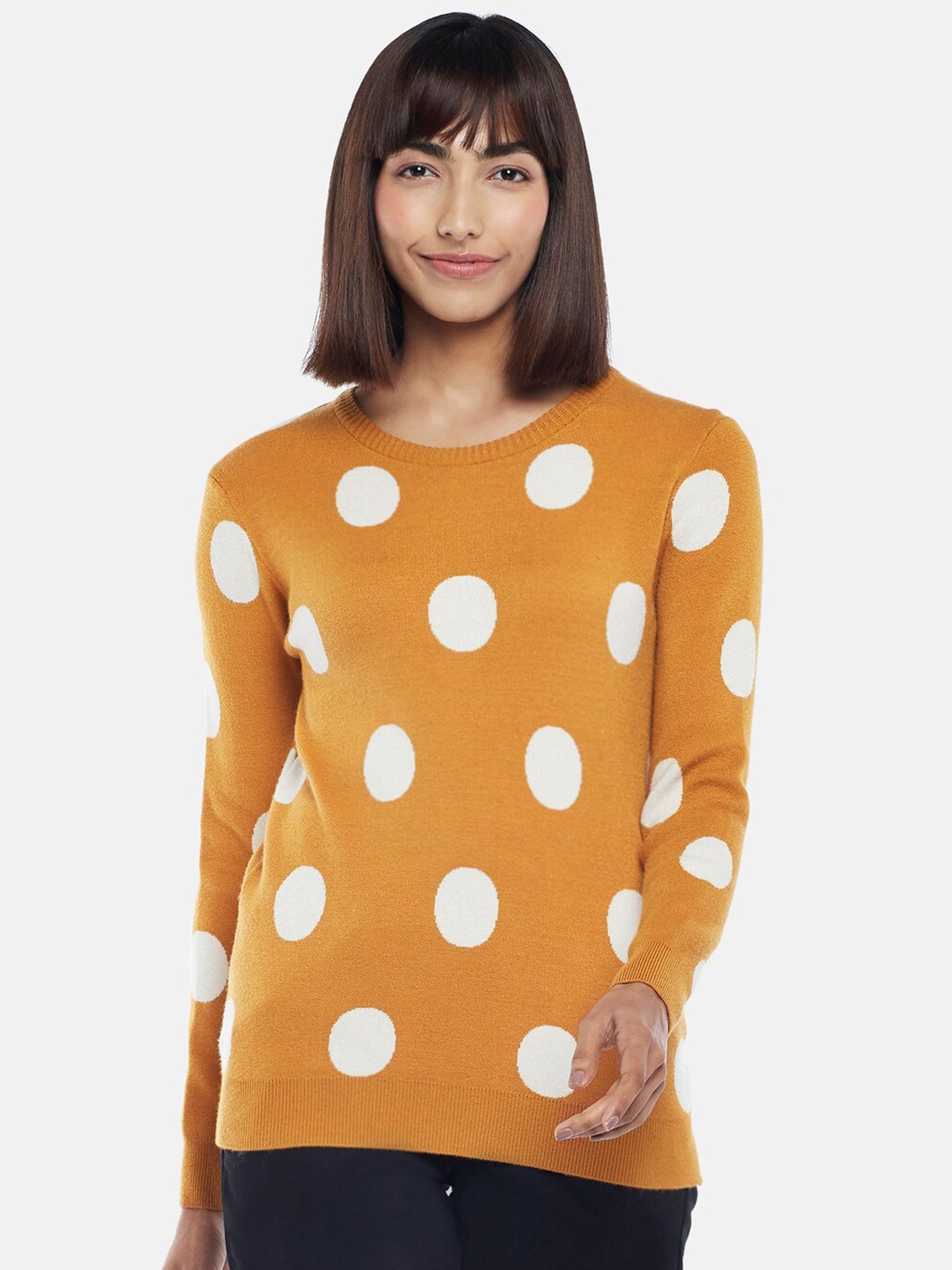 

Honey by Pantaloons Women Mustard Yellow & White Printed Pullover