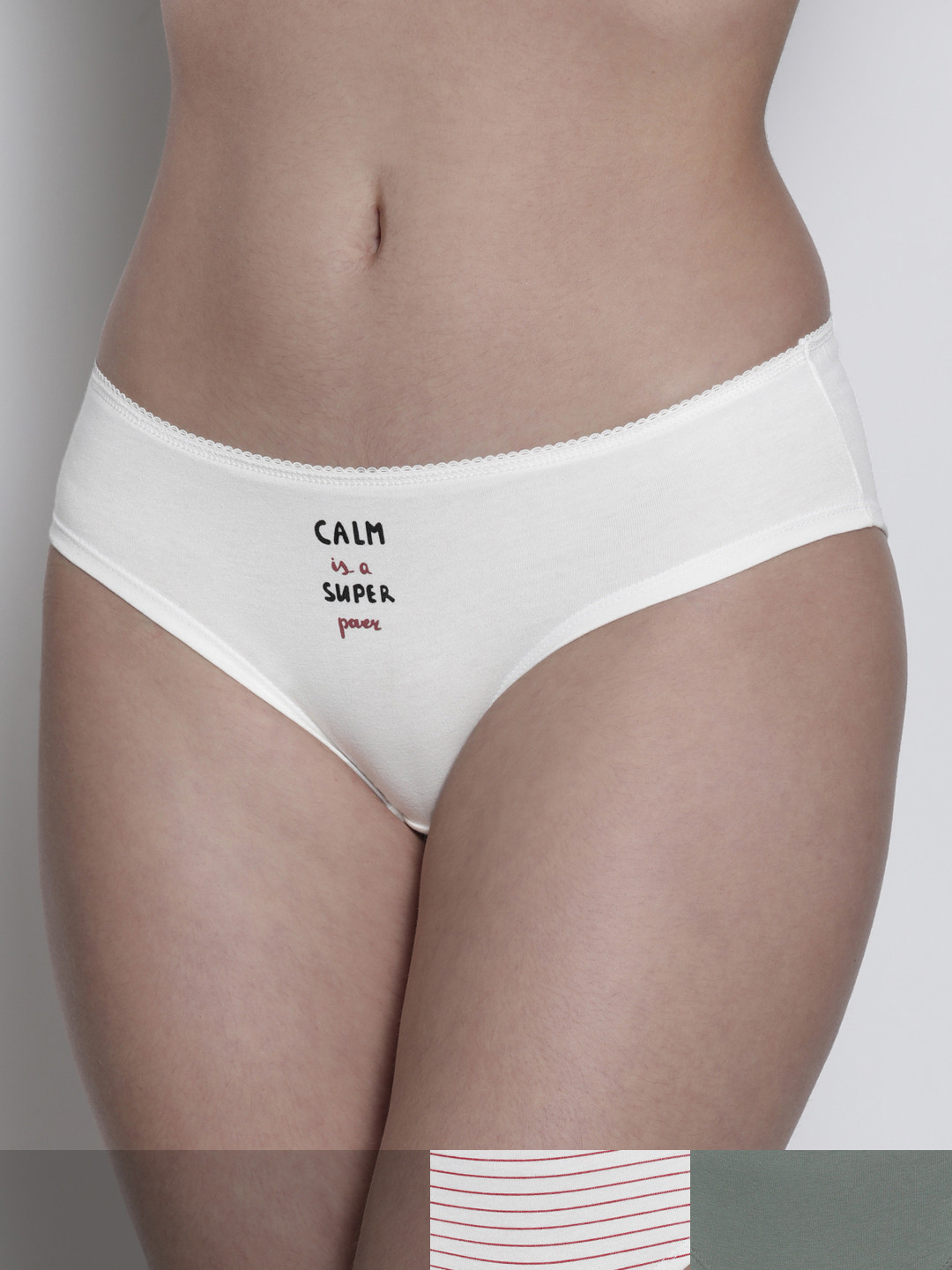 

DeFacto Women White & Olive Printed Pack Of 3 Hipster Briefs S3131AZ