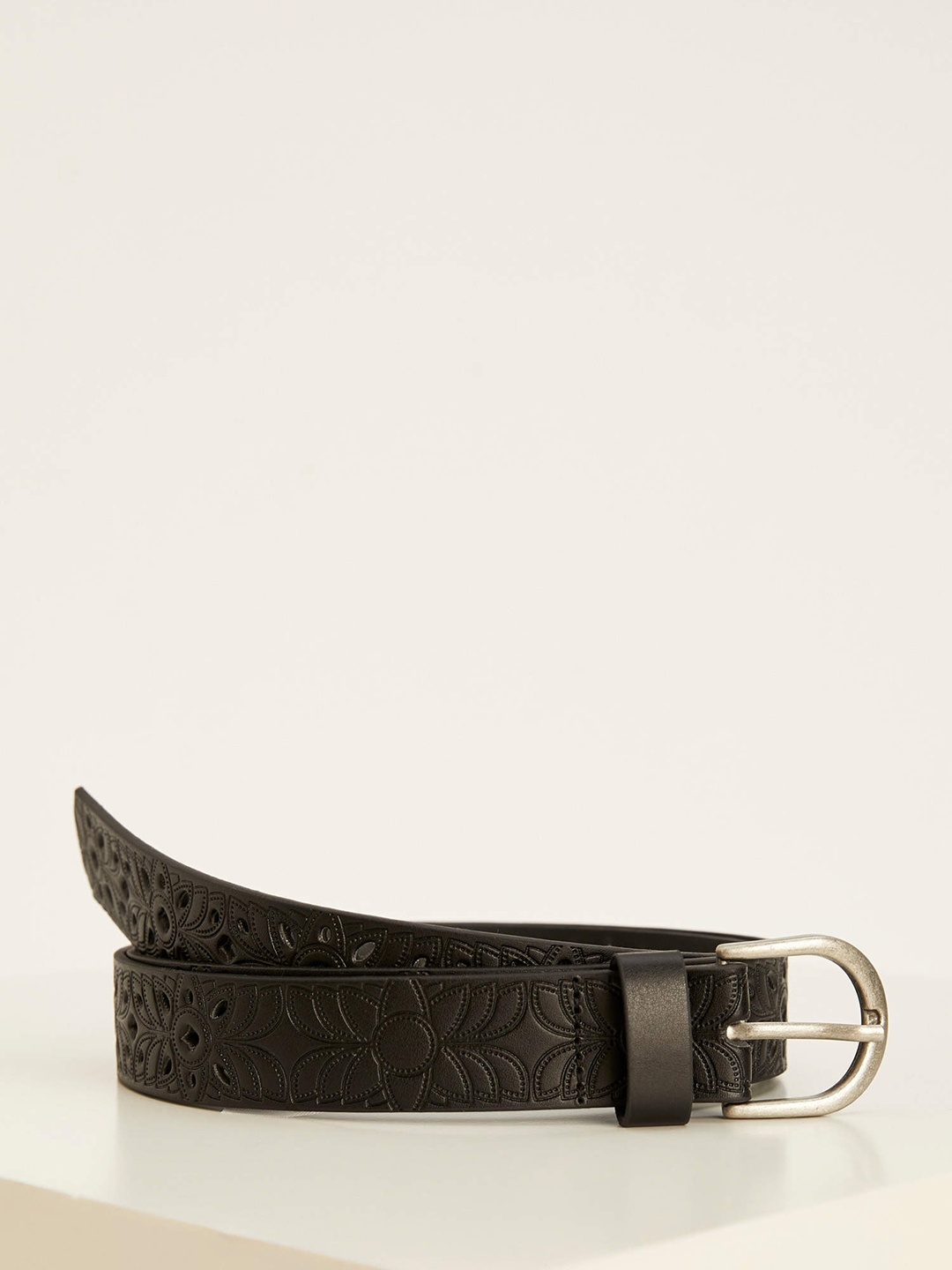 

DeFacto Women Black Textured Laser Cuts Belt