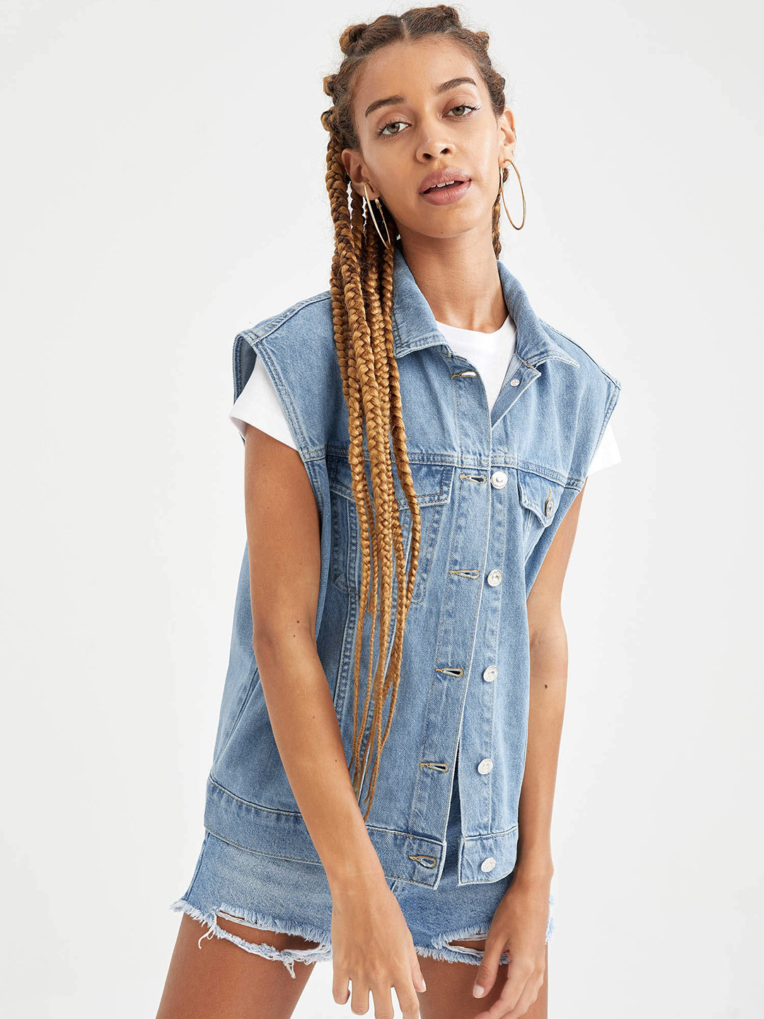 

DeFacto Women Blue Pure Cotton Denim Jacket