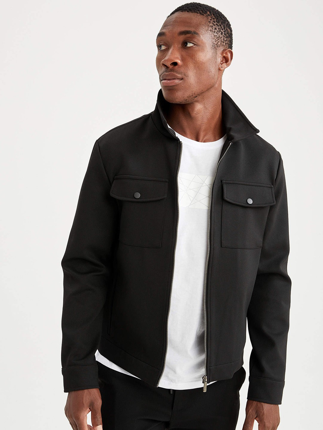 

DeFacto Men Black Solid Tailored Jacket