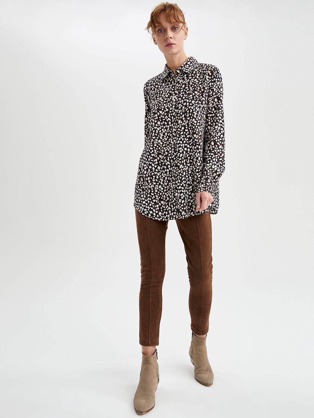 

DeFacto Women Brown Suede Finish Cropped Treggings