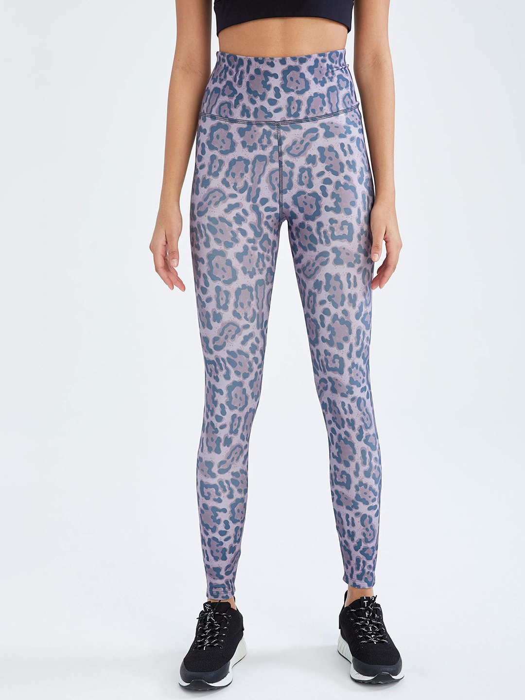 

DeFacto Women Lavender & Blue High-Rise Leopard Print Tights