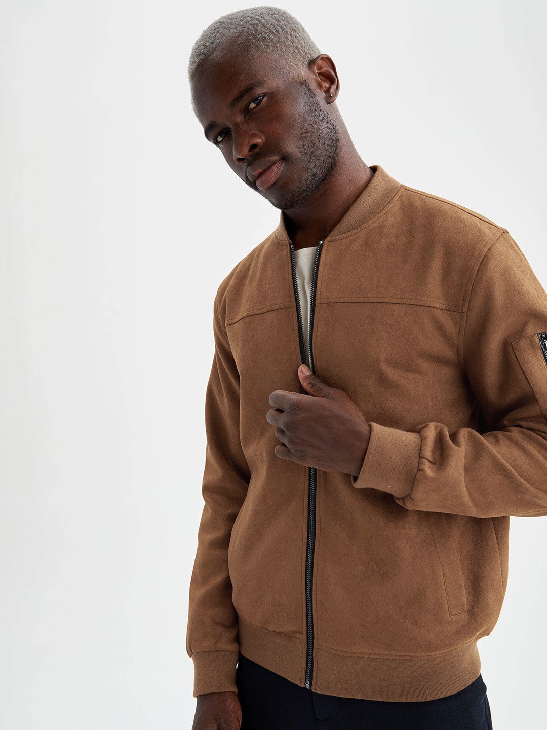 

DeFacto Men Solid Bomber Jacket, Brown