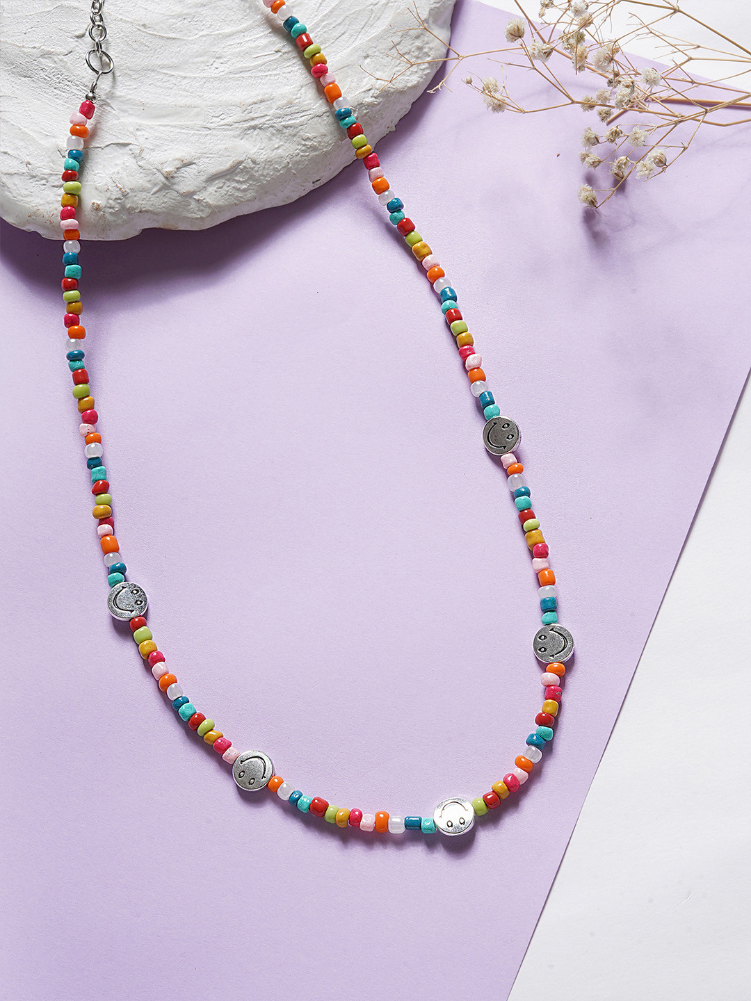 

ToniQ Red & Green Silver-Plated Bohemian Necklace