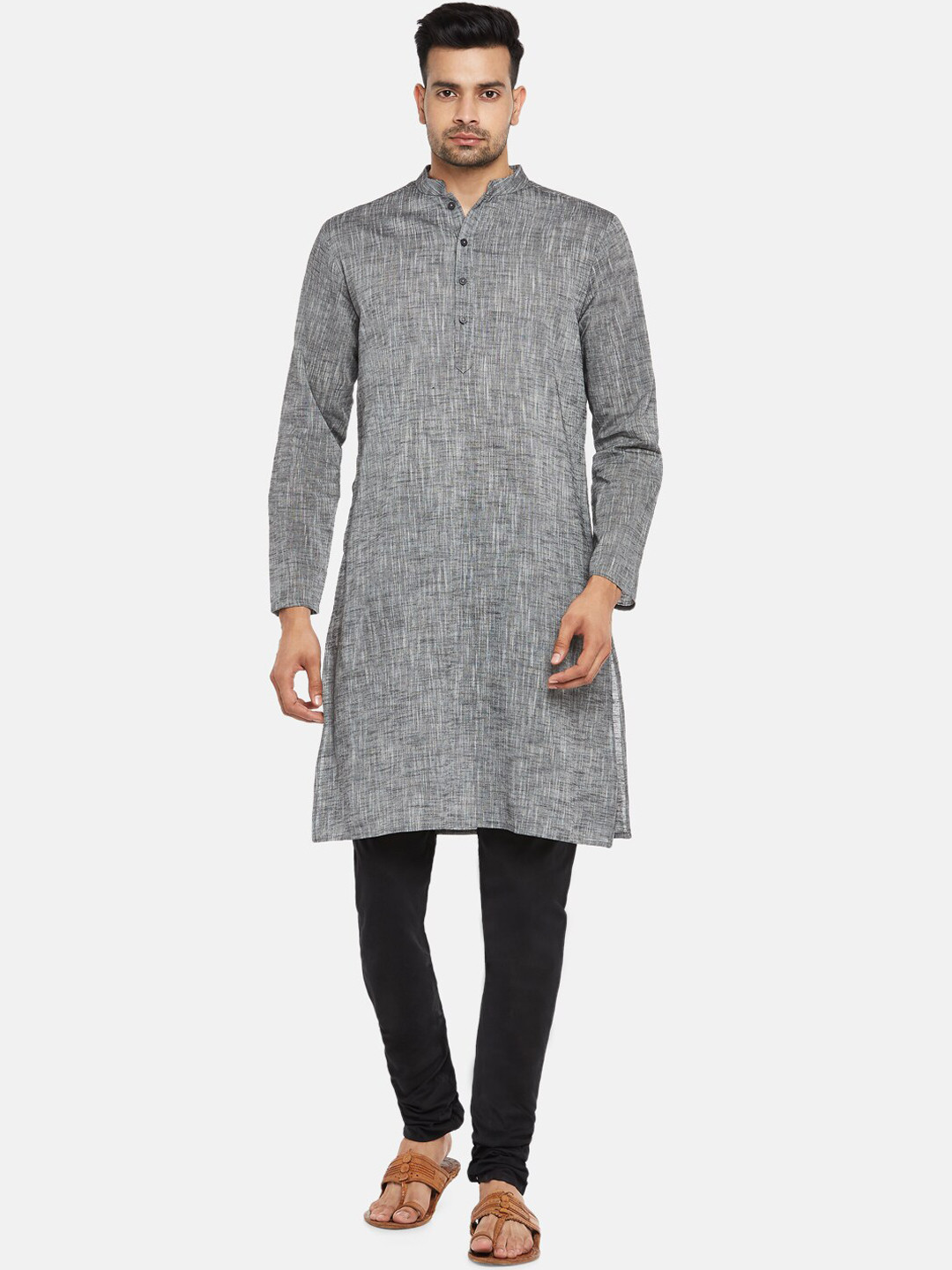 

indus route by Pantaloons Men Charcoal Grey Cotton Kurta