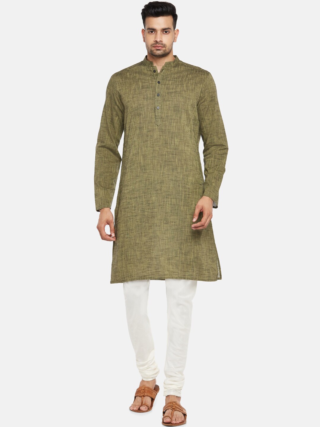 

indus route by Pantaloons Men Lime Green Chikankari Kurta