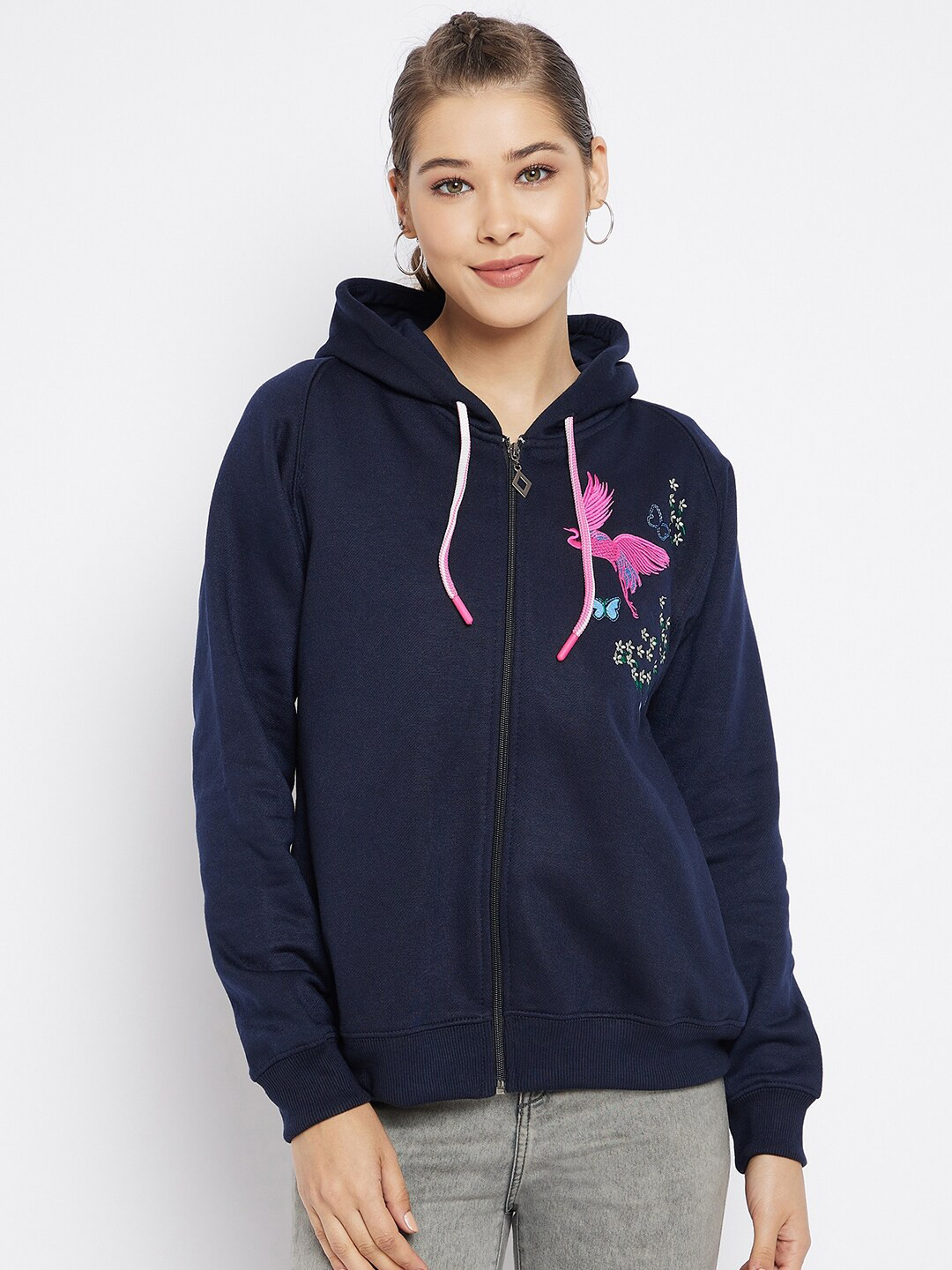 

FirstKrush Women Navy Blue Printed Hooded Sweatshirt
