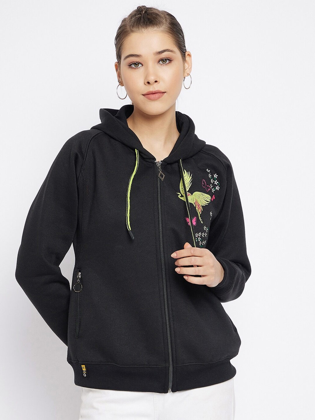 

FirstKrush Women Black Printed Hooded Sweatshirt