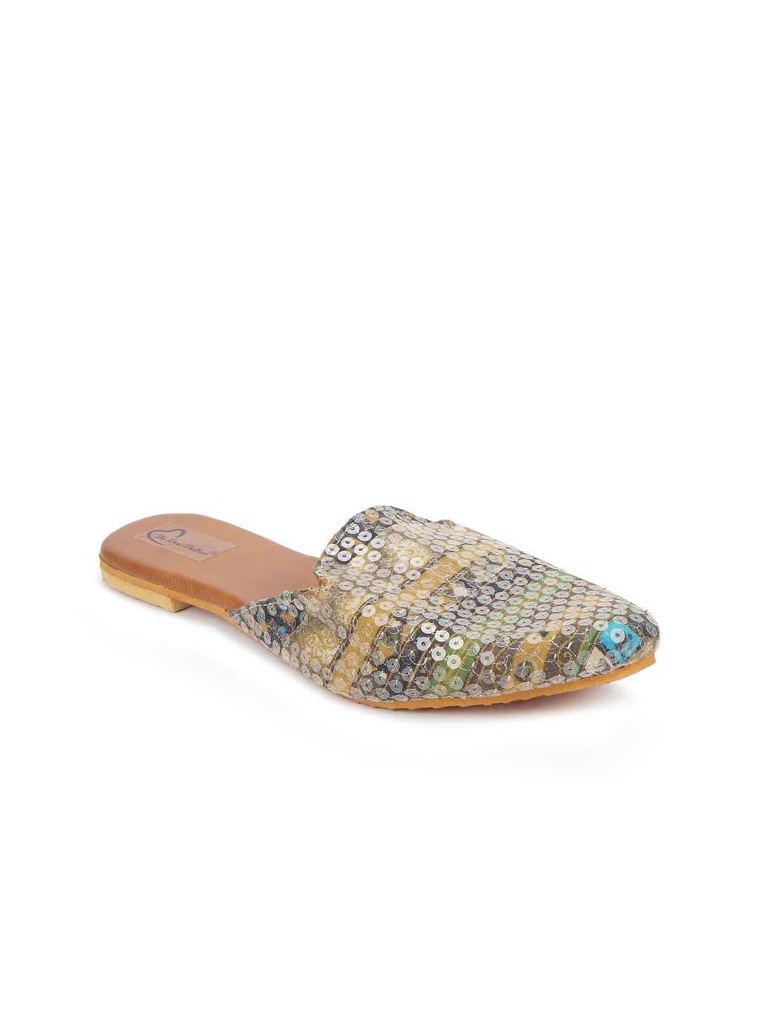 

The Desi Dulhan Women Green Printed Leather Party Mules Flats