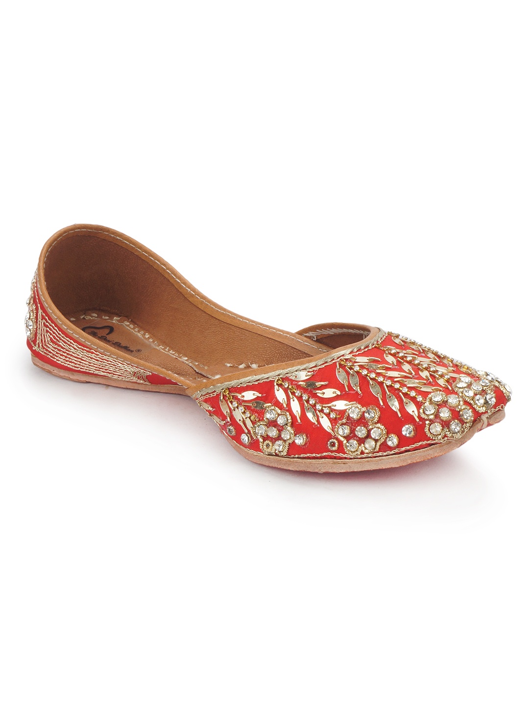 

The Desi Dulhan Women Red Printed Leather Party Mojaris Flats