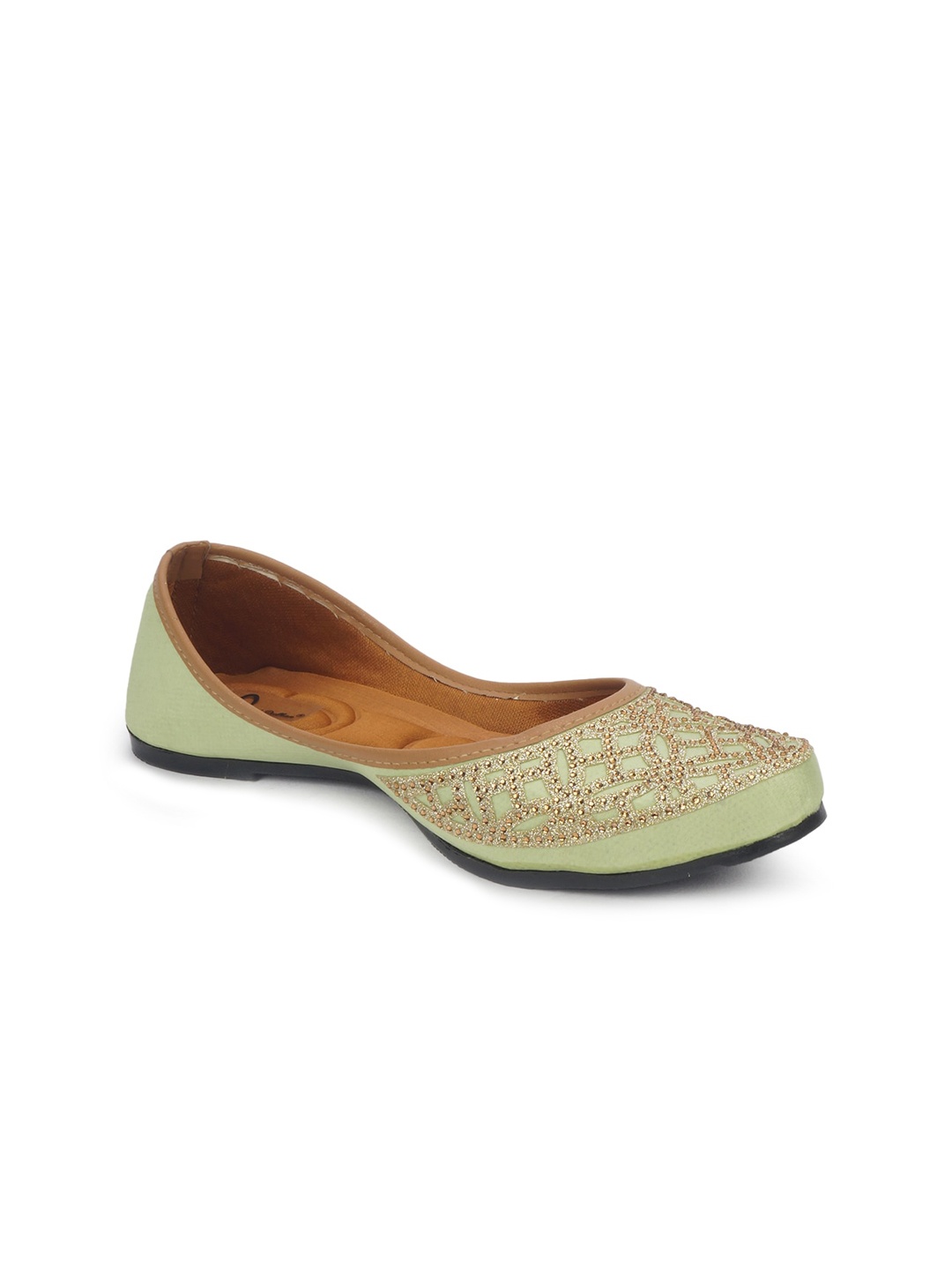 

The Desi Dulhan Women Green Embellished Leather Party Mojaris Flats