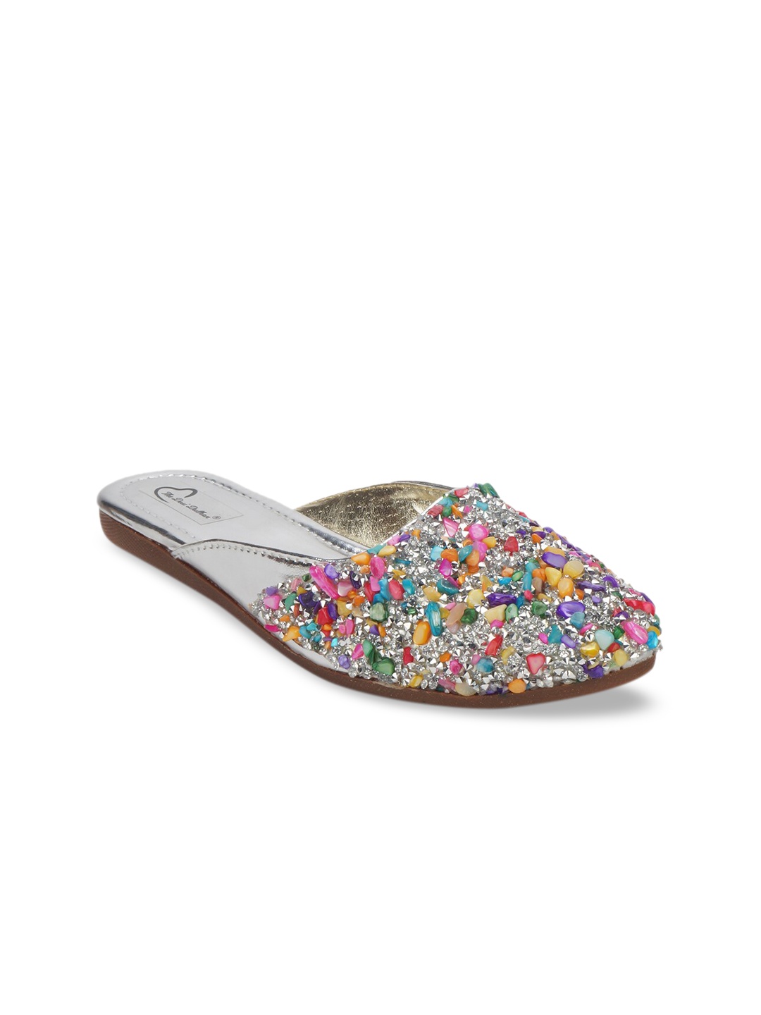 

The Desi Dulhan Women Multicoloured Printed Leather Party Mules Flats, Multi