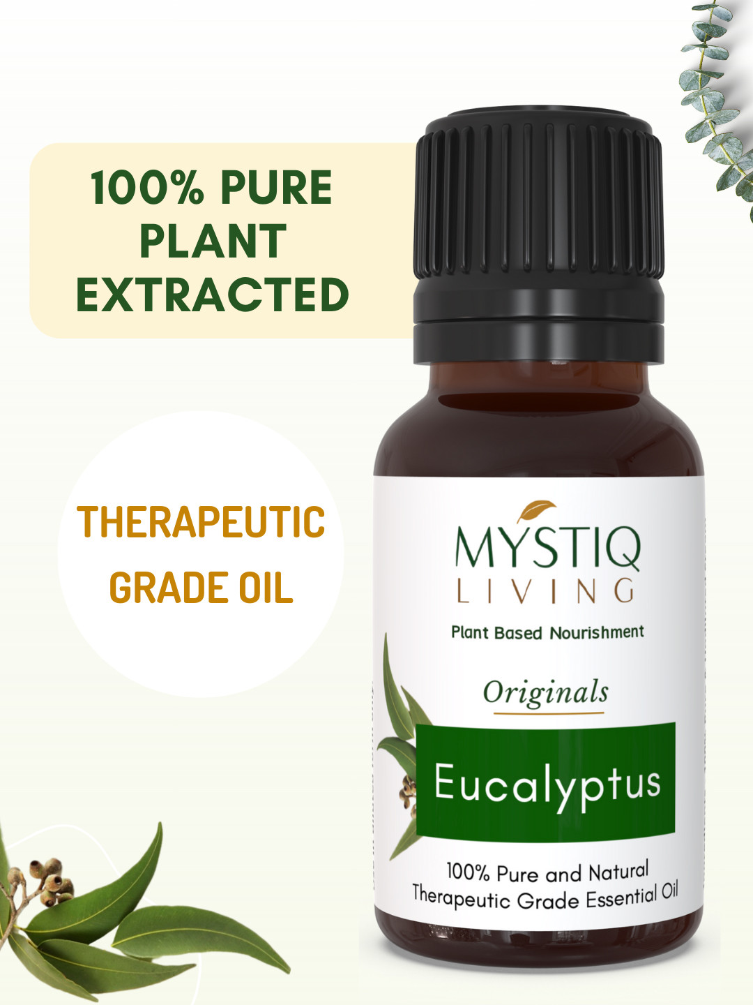 

MYSTIQ LIVING 100% Pure & Natural Eucalyptus Essential Oil For Hair & Skin - 15ml, Brown