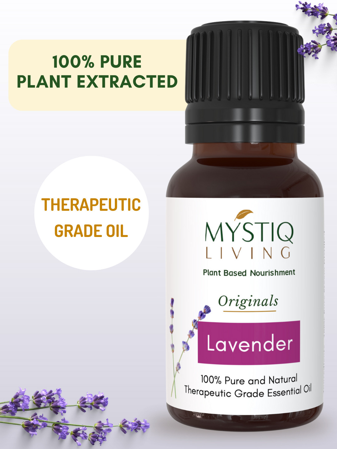 

MYSTIQ LIVING 100% Pure & Natural Lavender Essential Oil For Hair Growth & Diffuser - 15ml, Na