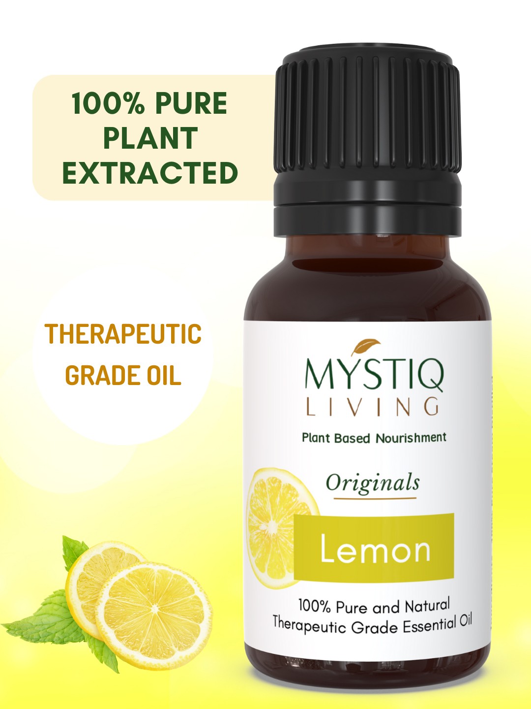 

MYSTIQ LIVING Pure & Natural Therapeutic Grade Lemon Essential Oil For Skin & Hair - 15ml, Na