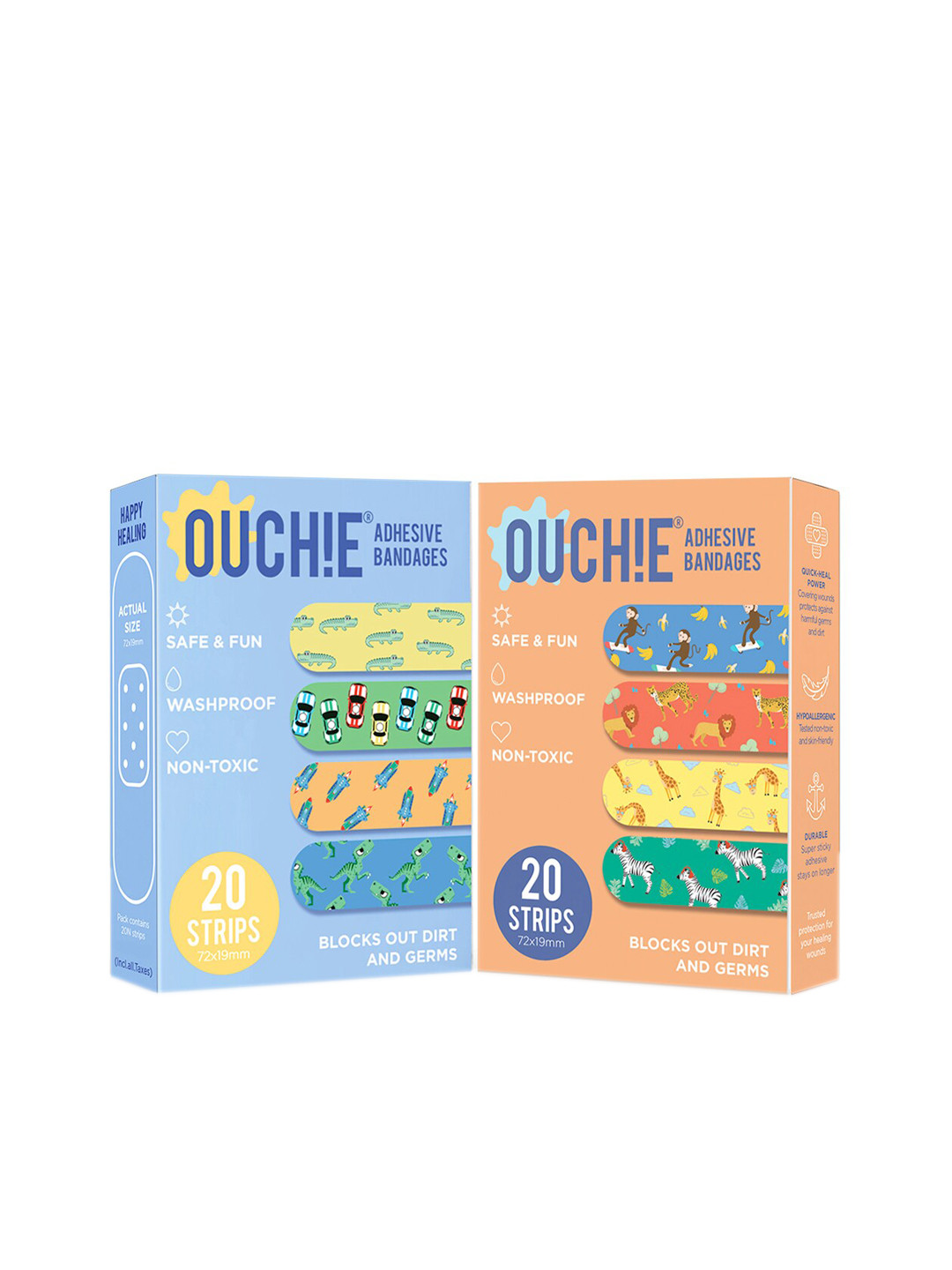 

OUCHIE Set Of 2 Blue & Orange Non-Toxic Printed Bandages