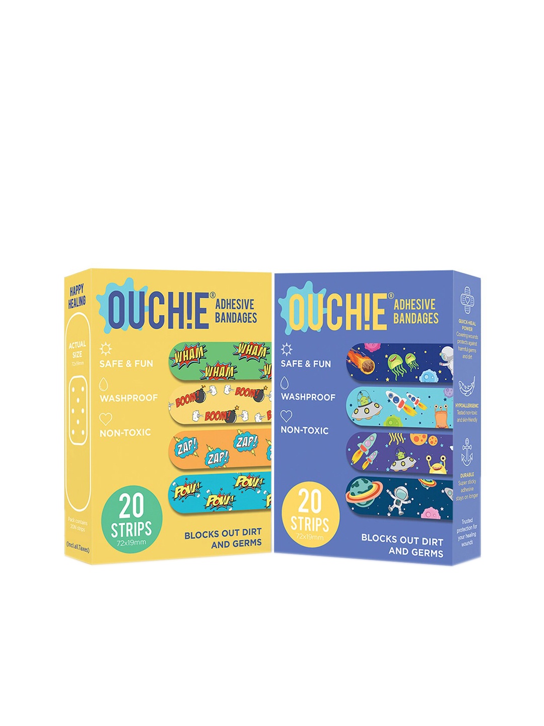 

OUCHIE Set Of 2 Non-Toxic Printed Bandages 20 Strips Each, Multi
