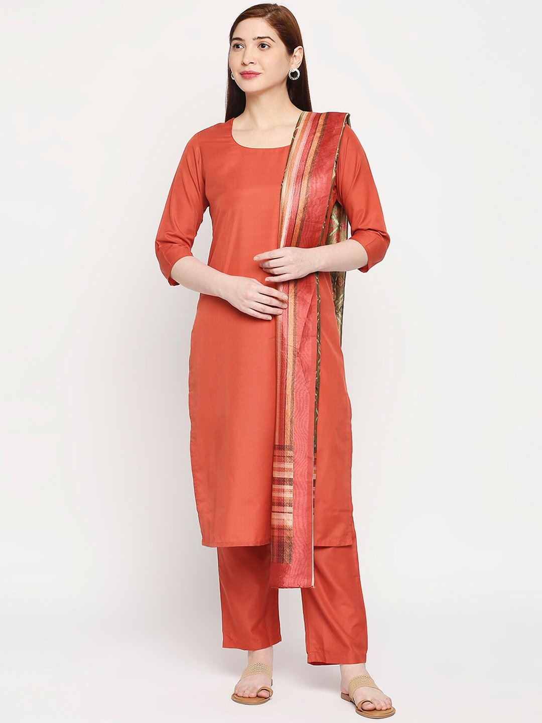 

ZRI Women Rust Orange Kurta with Trousers & Dupatta