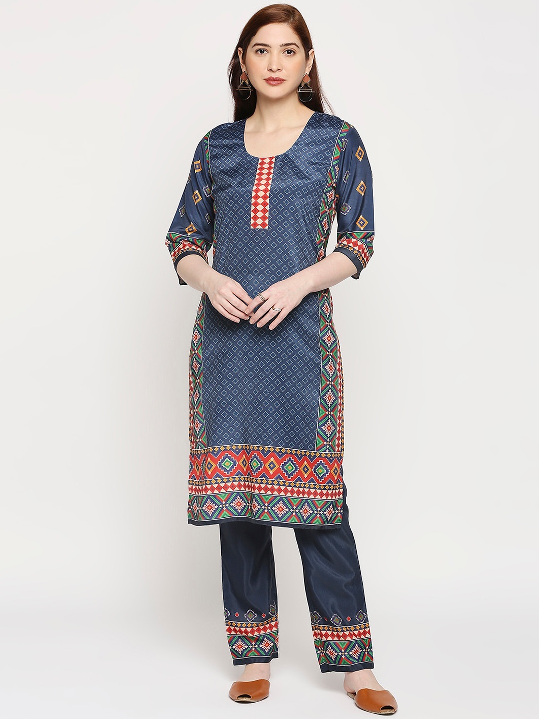 

ZRI Women Navy Blue Ethnic Motifs Printed Kurta with Trousers