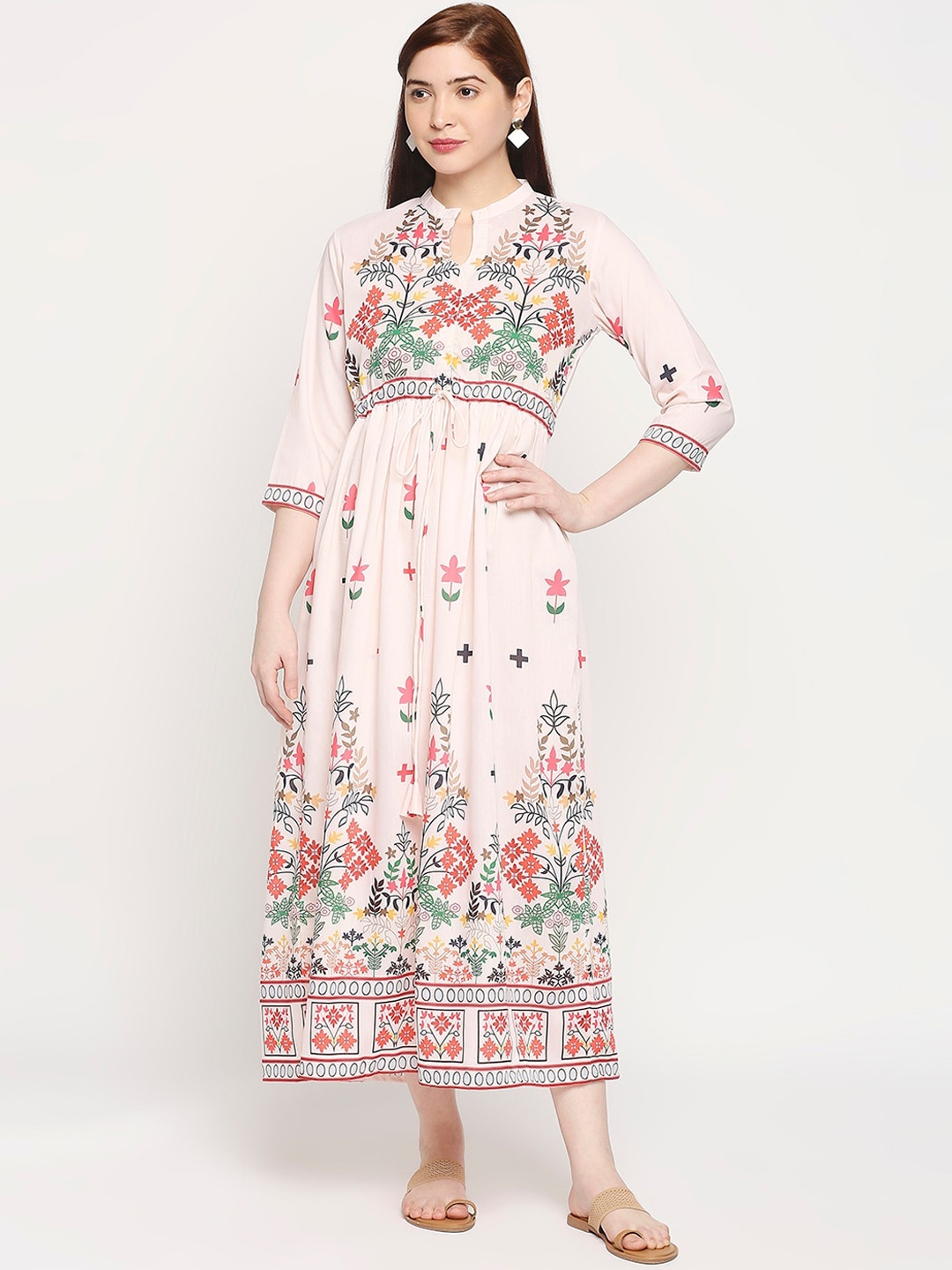 

ZRI Cream-Coloured Floral Ethnic Midi Gown