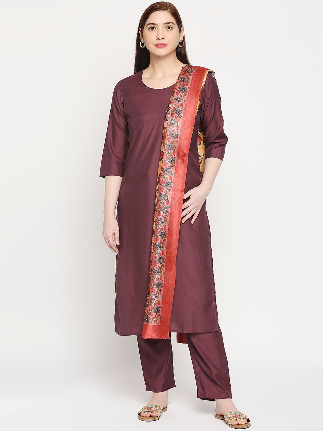 

ZRI Women Maroon Layered Kurta with Trousers & With Dupatta
