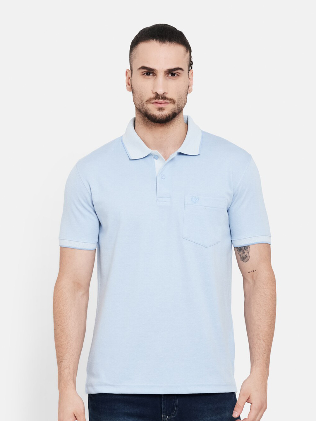 

Duke Men Blue Polo Collar Pockets T-shirt