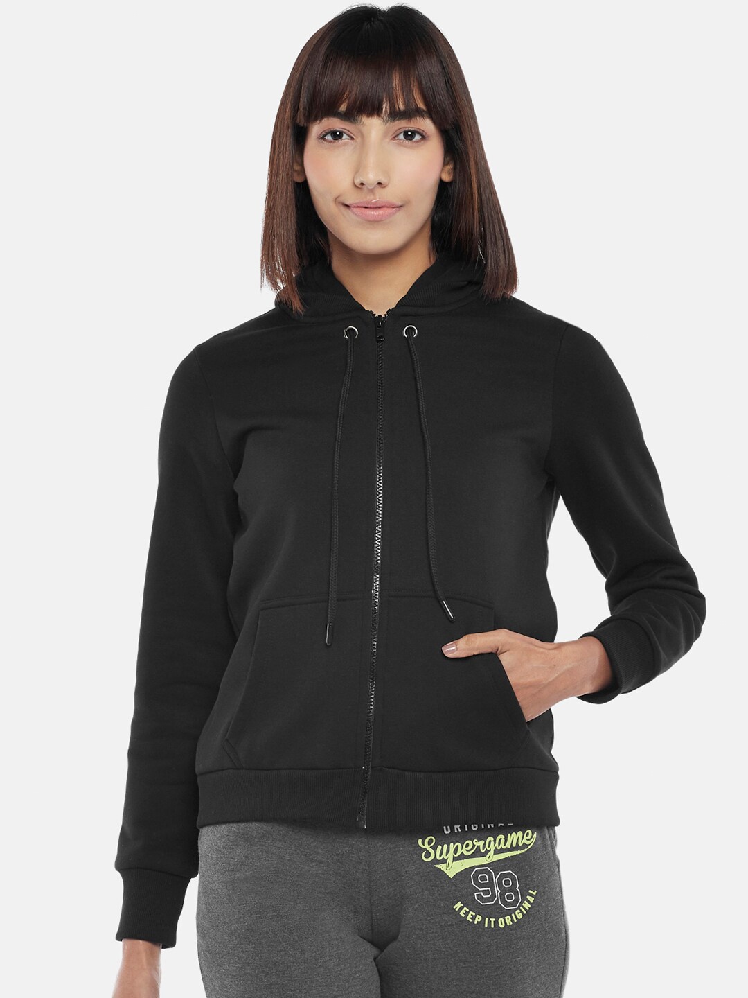 

Ajile by Pantaloons Women Black Hooded Sweatshirt