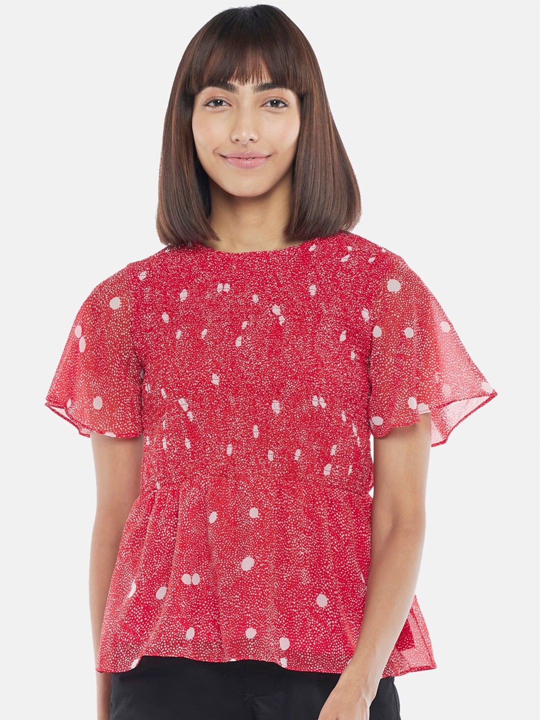 

Honey by Pantaloons Red Floral Print Pure Silk Georgette Top