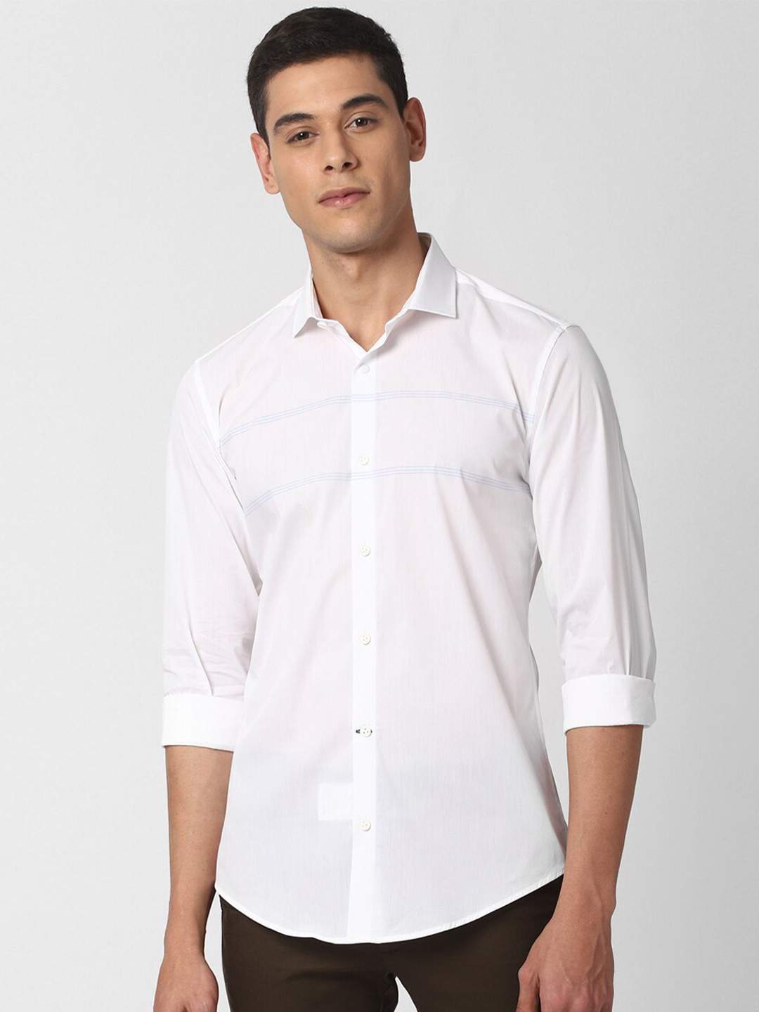 

Peter England Men White Slim Fit Striped Casual Shirt