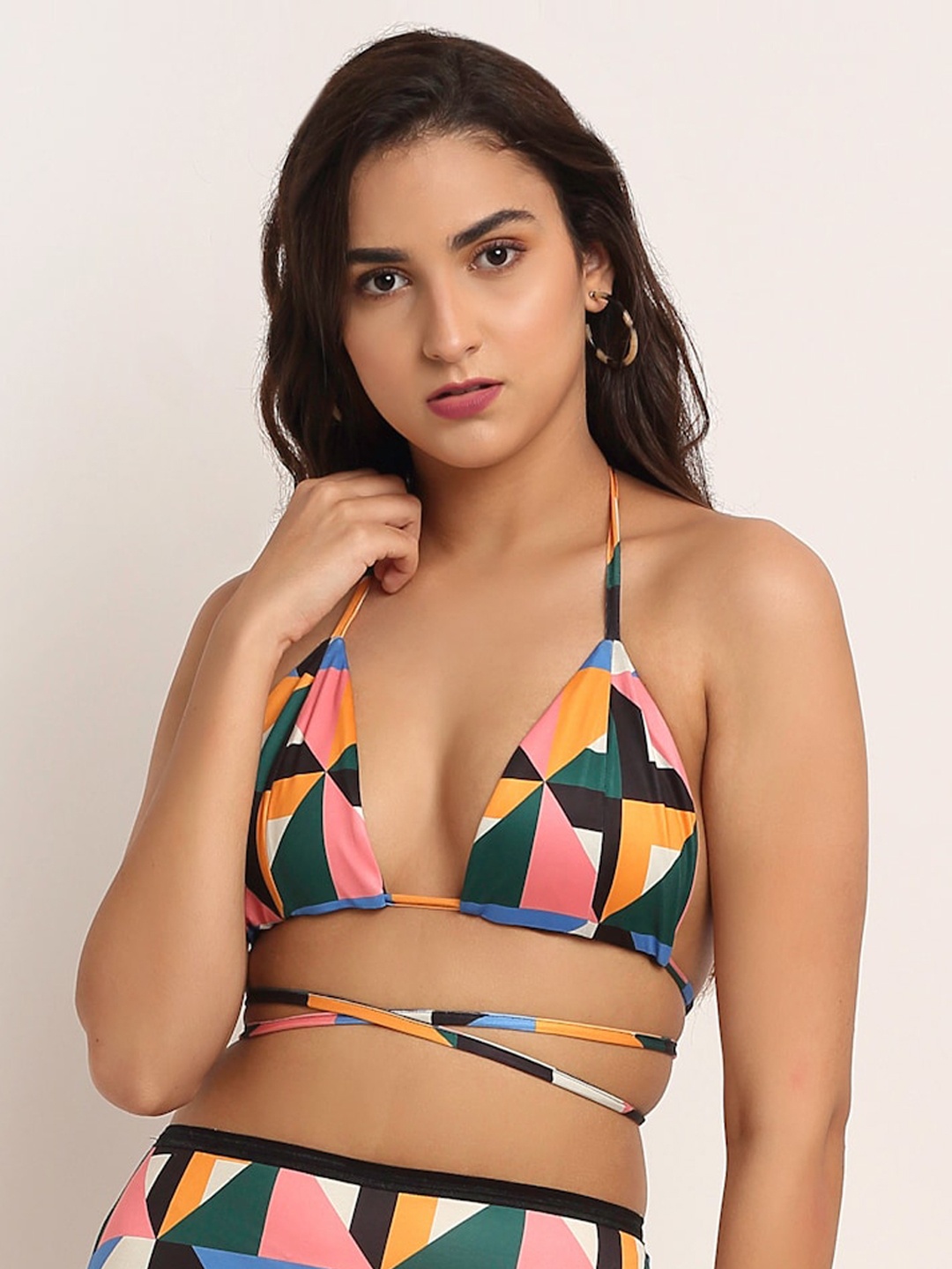 

EROTISSCH Multicolored Non Padded Halter Neck Swim Bikni Bra, Multi