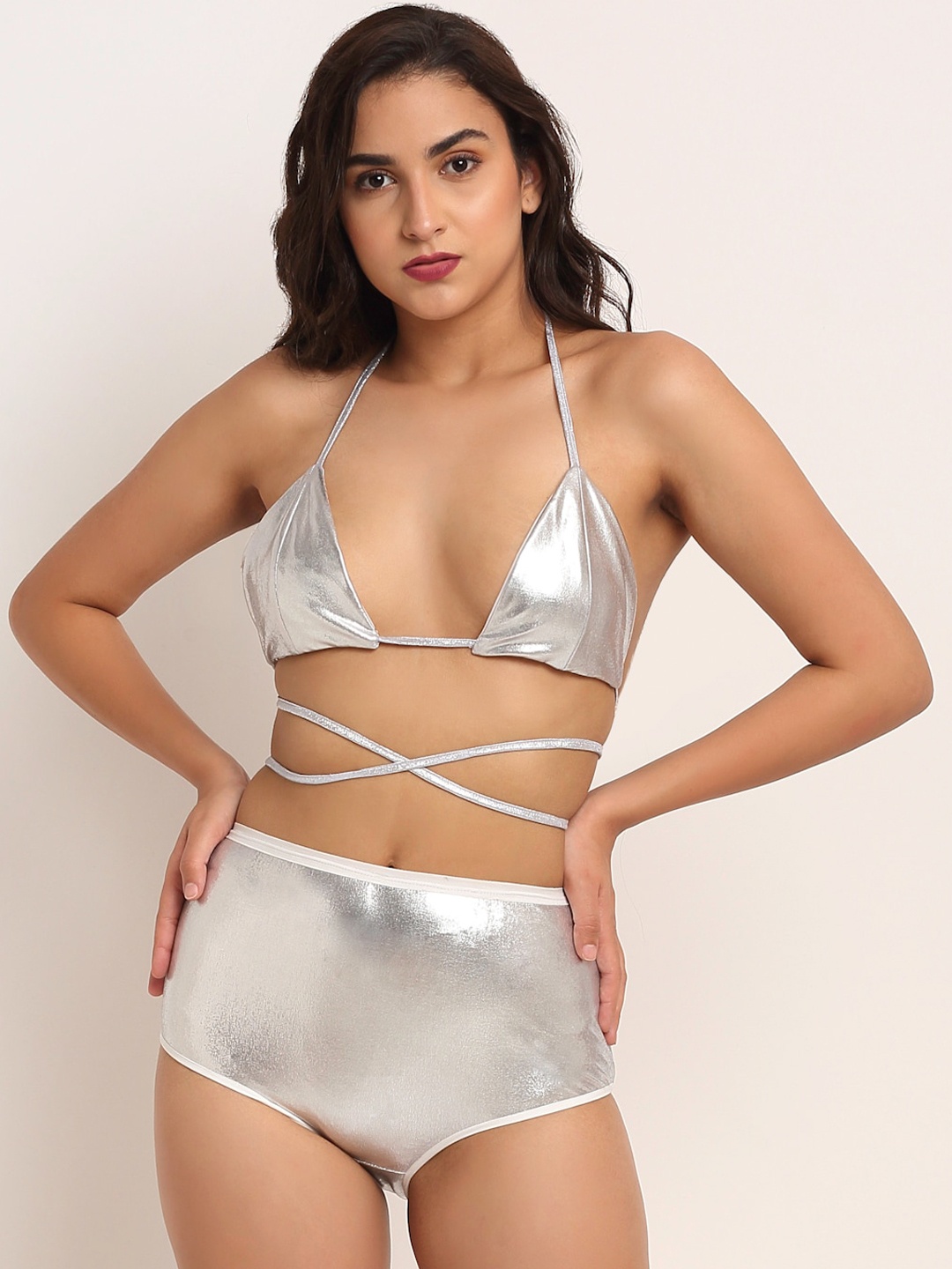 

EROTISSCH Women Silver-Toned Solid Swim Bikini Set
