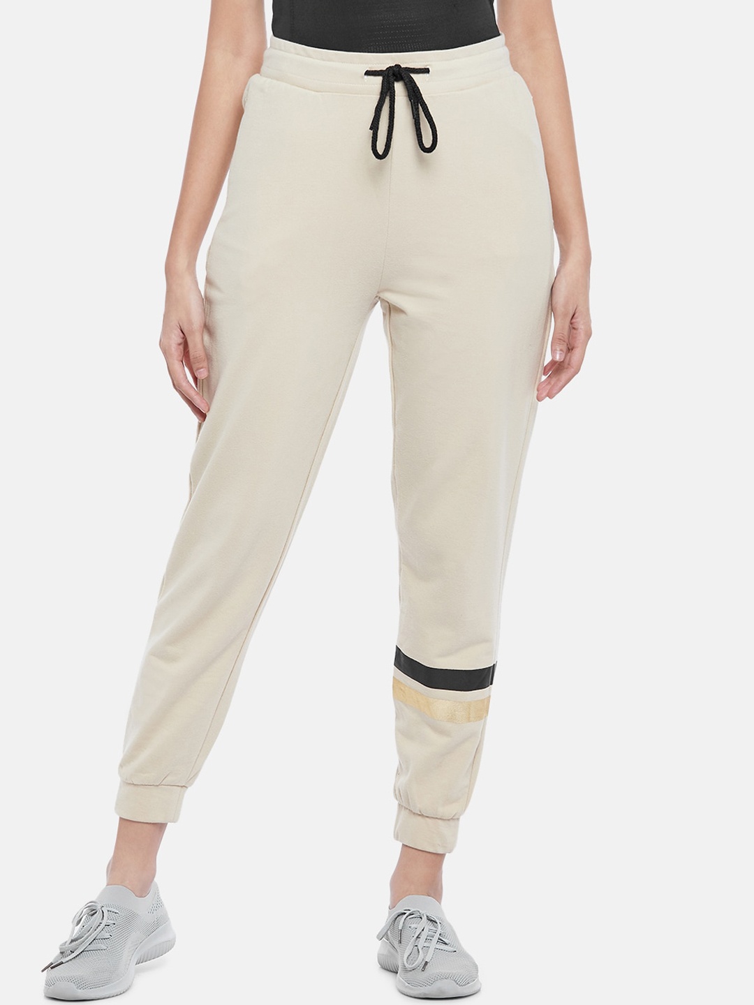 

Ajile by Pantaloons Women Beige Solid Pure Cotton Joggers