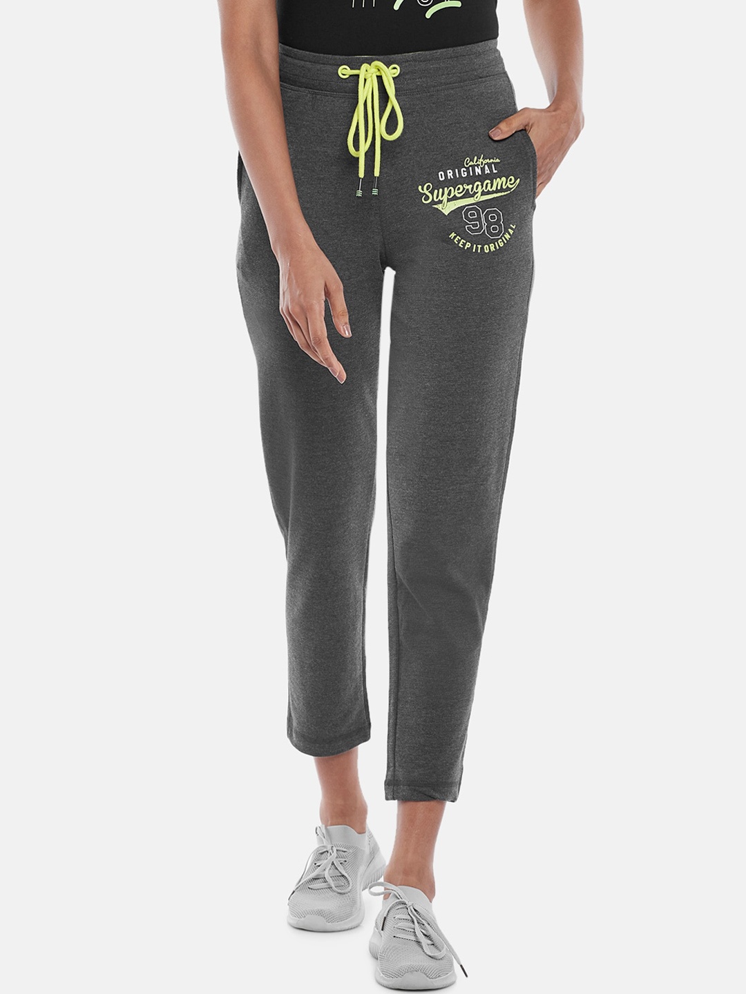 

Ajile by Pantaloons Women Charcoal Grey Printed Track Pants