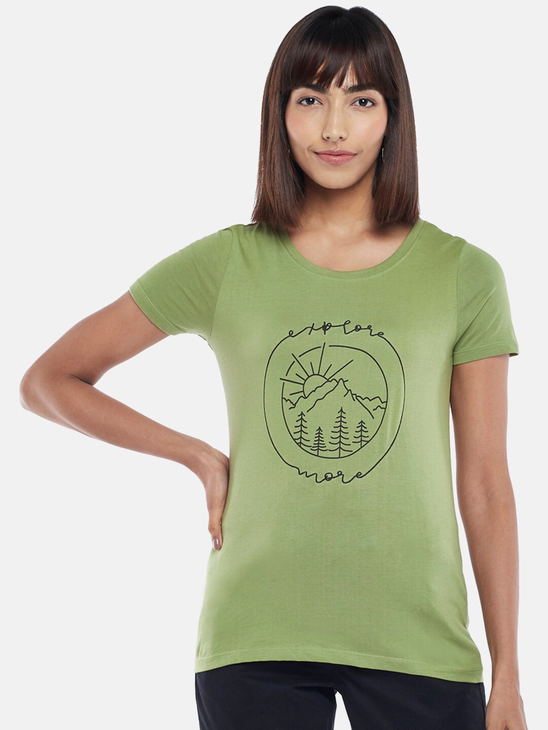 

Honey by Pantaloons Women Olive Green Typography Printed T-shirt