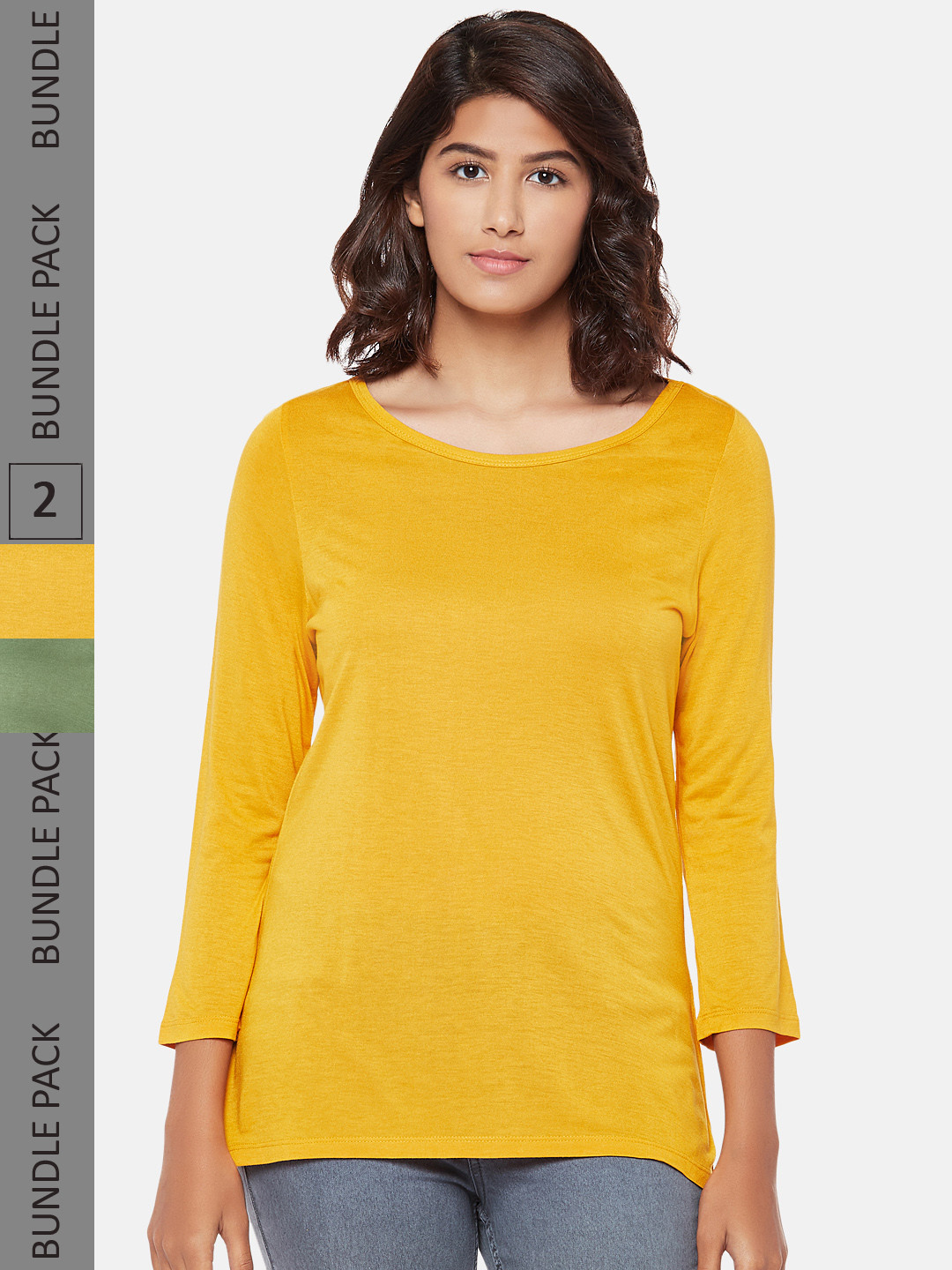 

People Women Mustard Yellow & Olive Green 2 T-shirt