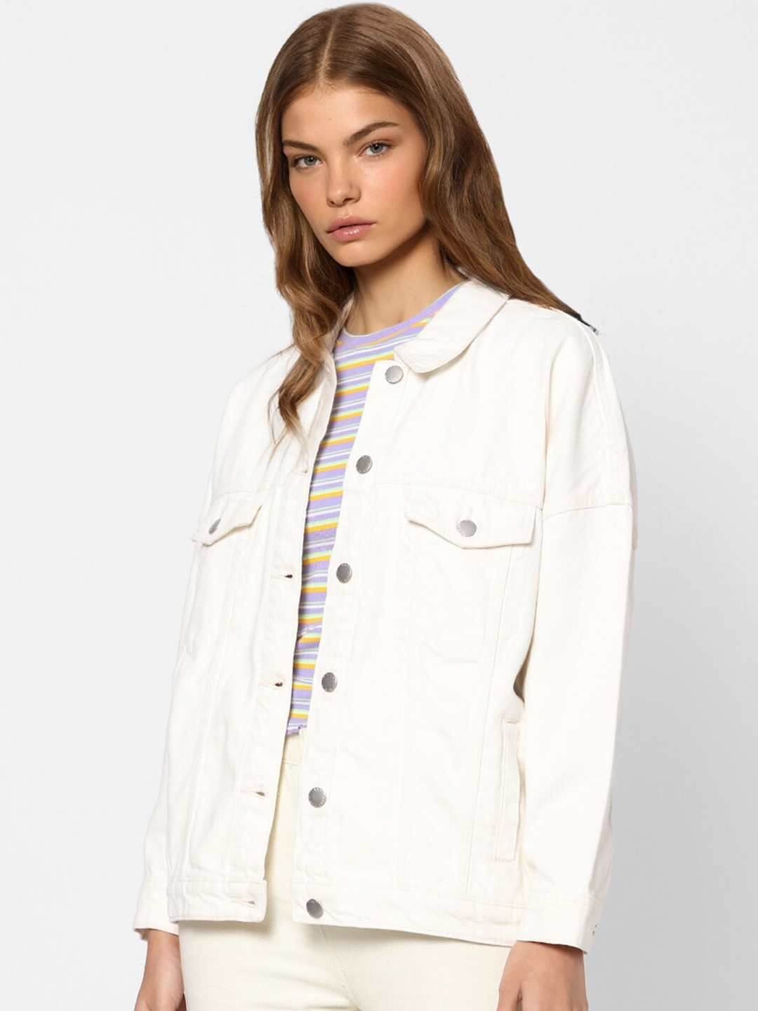 

ONLY Women Beige Washed Lightweight Denim Jacket