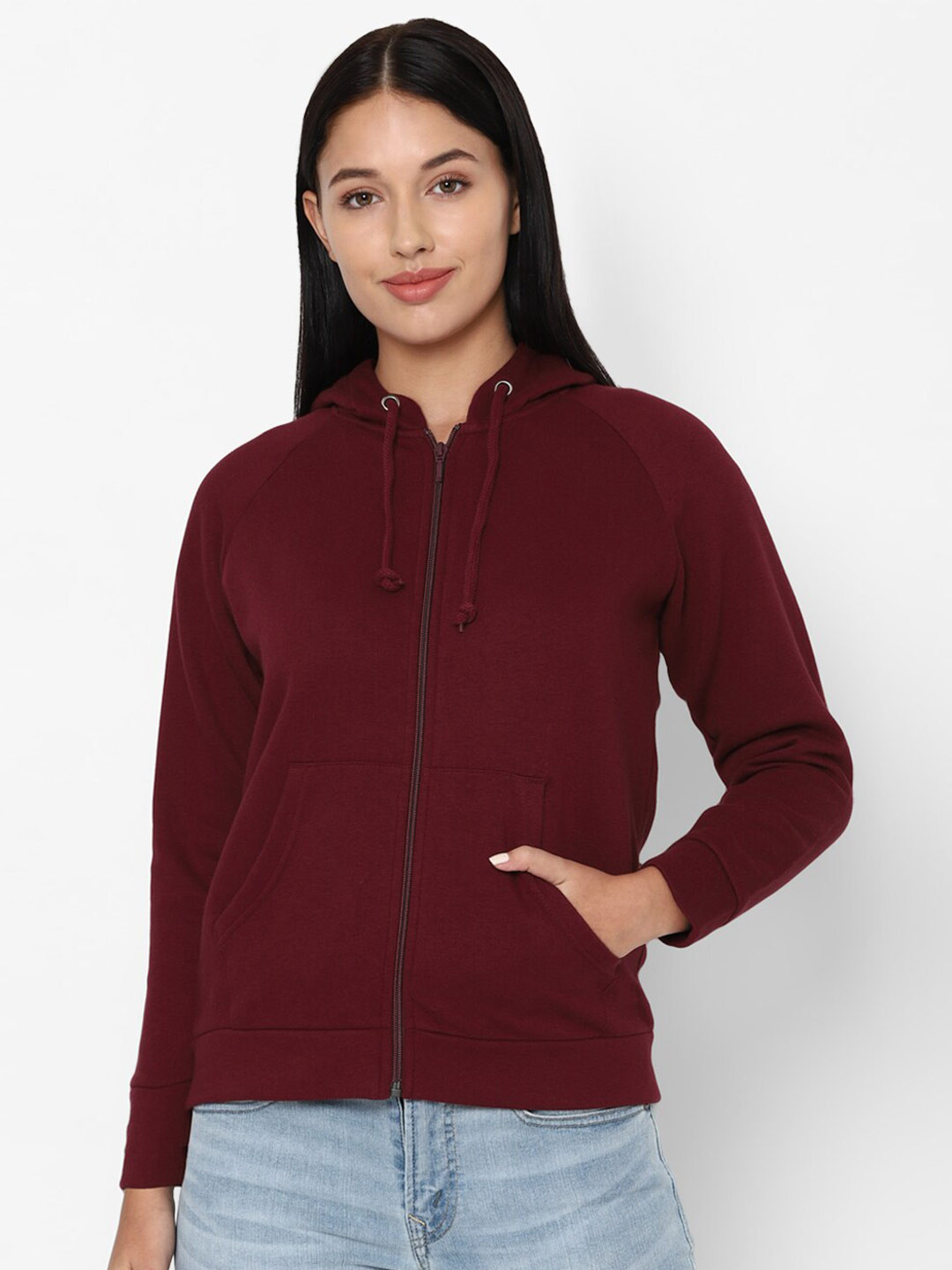 

Allen Solly Woman Women Maroon Solid Hooded Sweatshirt