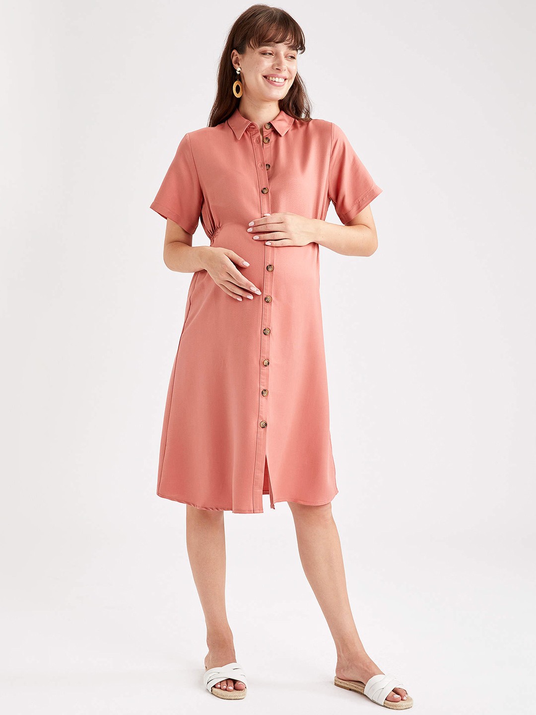 

DeFacto Rose Solid Maternity Shirt Dress