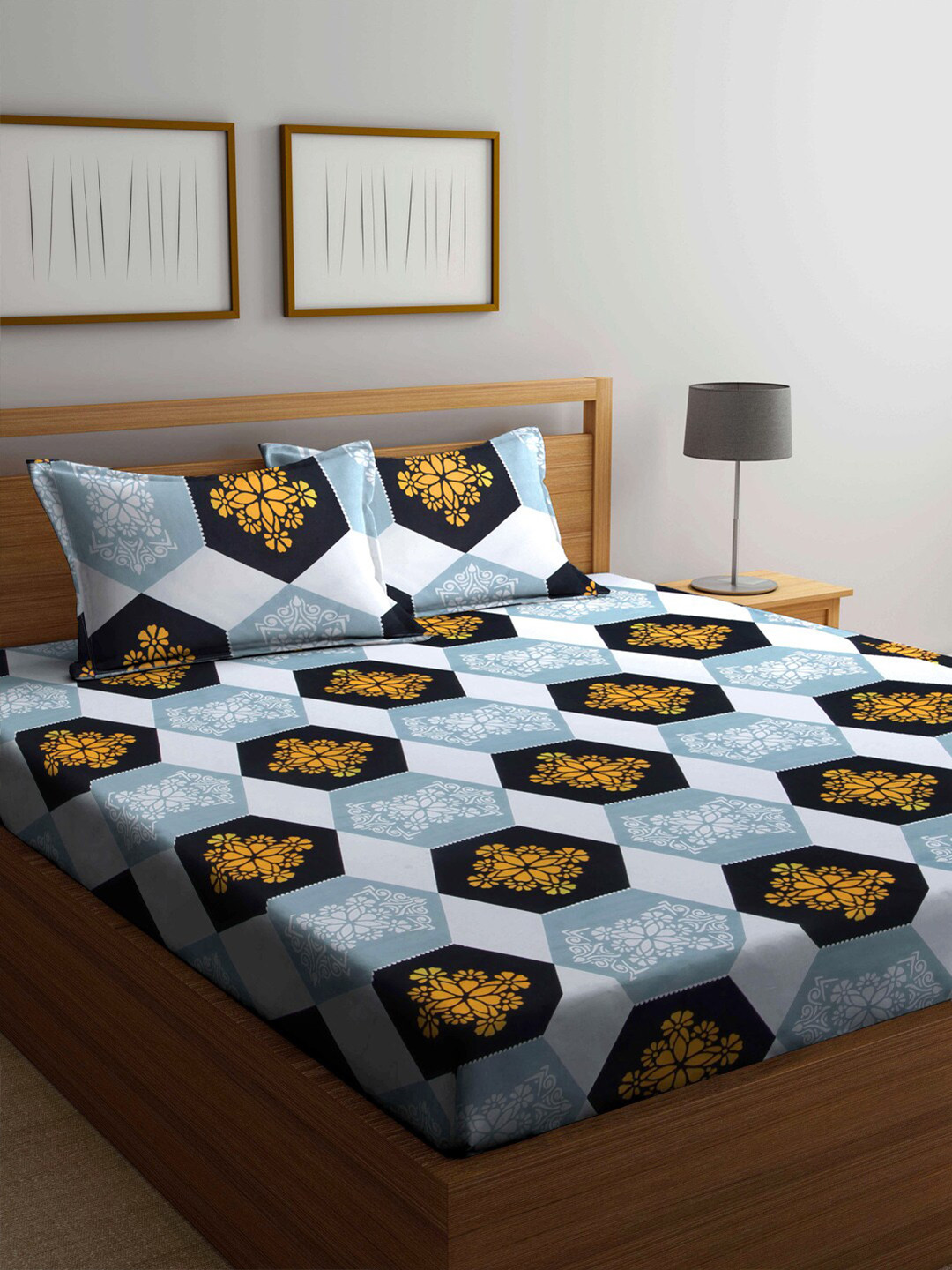 

KLOTTHE Blue & Yellow Ethnic Motifs 210 TC King Bedsheet with 2 Pillow Covers