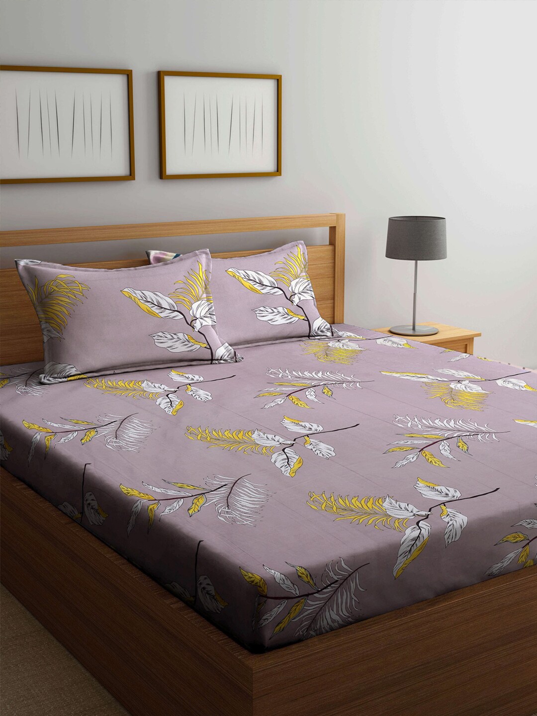 

KLOTTHE Mauve Floral 210 TC 1 King Bedsheet with 2 Pillow Covers