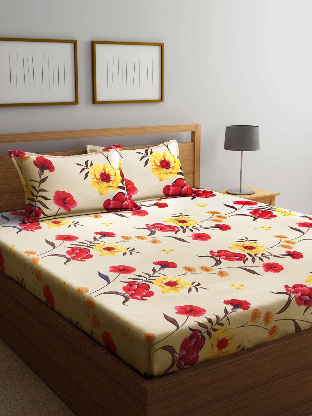 

KLOTTHE Cream Floral 210 TC 1 King Size Bedsheet with 2 Pillow Covers