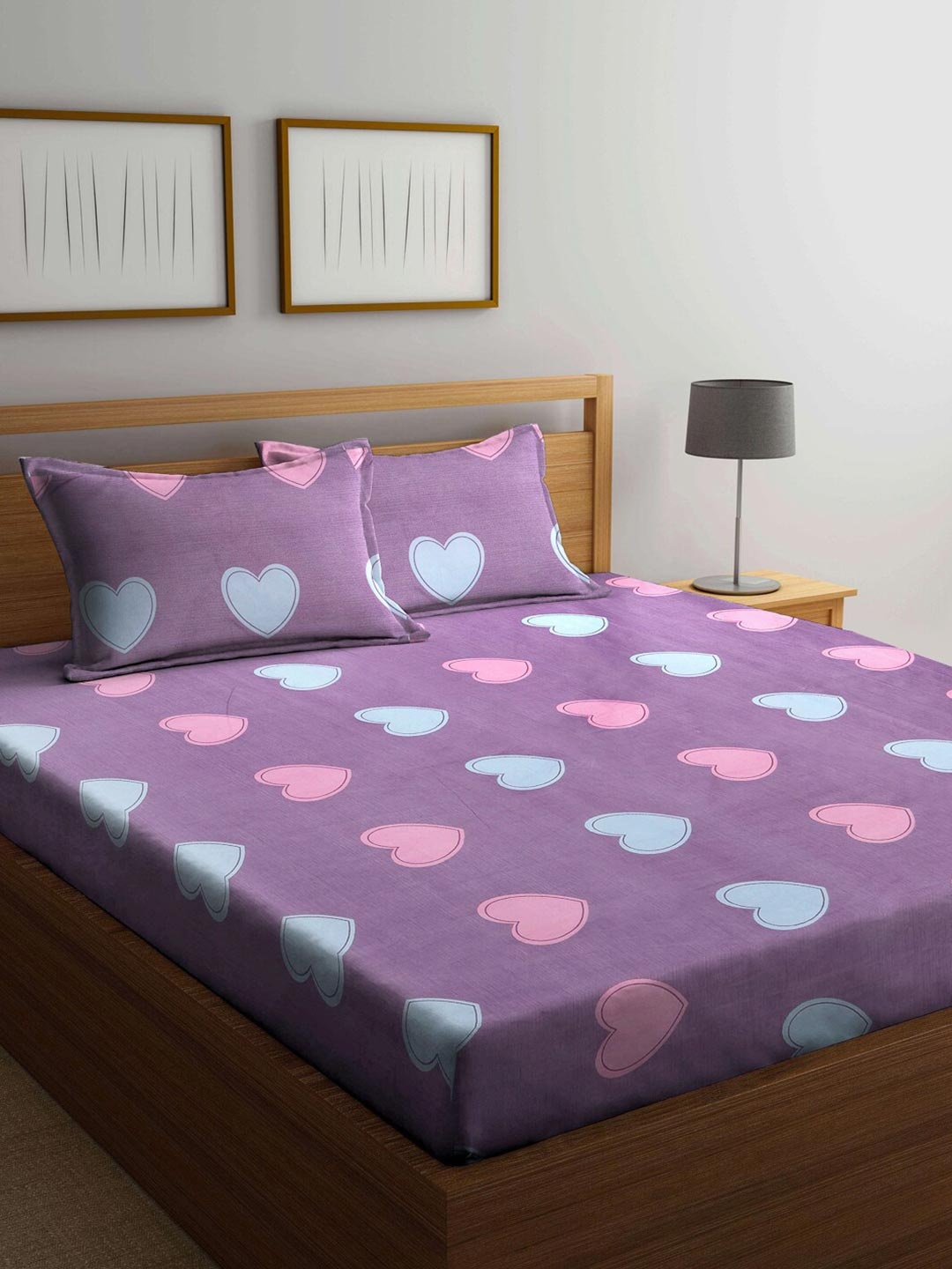 

KLOTTHE Purple Abstract 210 TC 1 King Bedsheet with 2 Pillow Covers