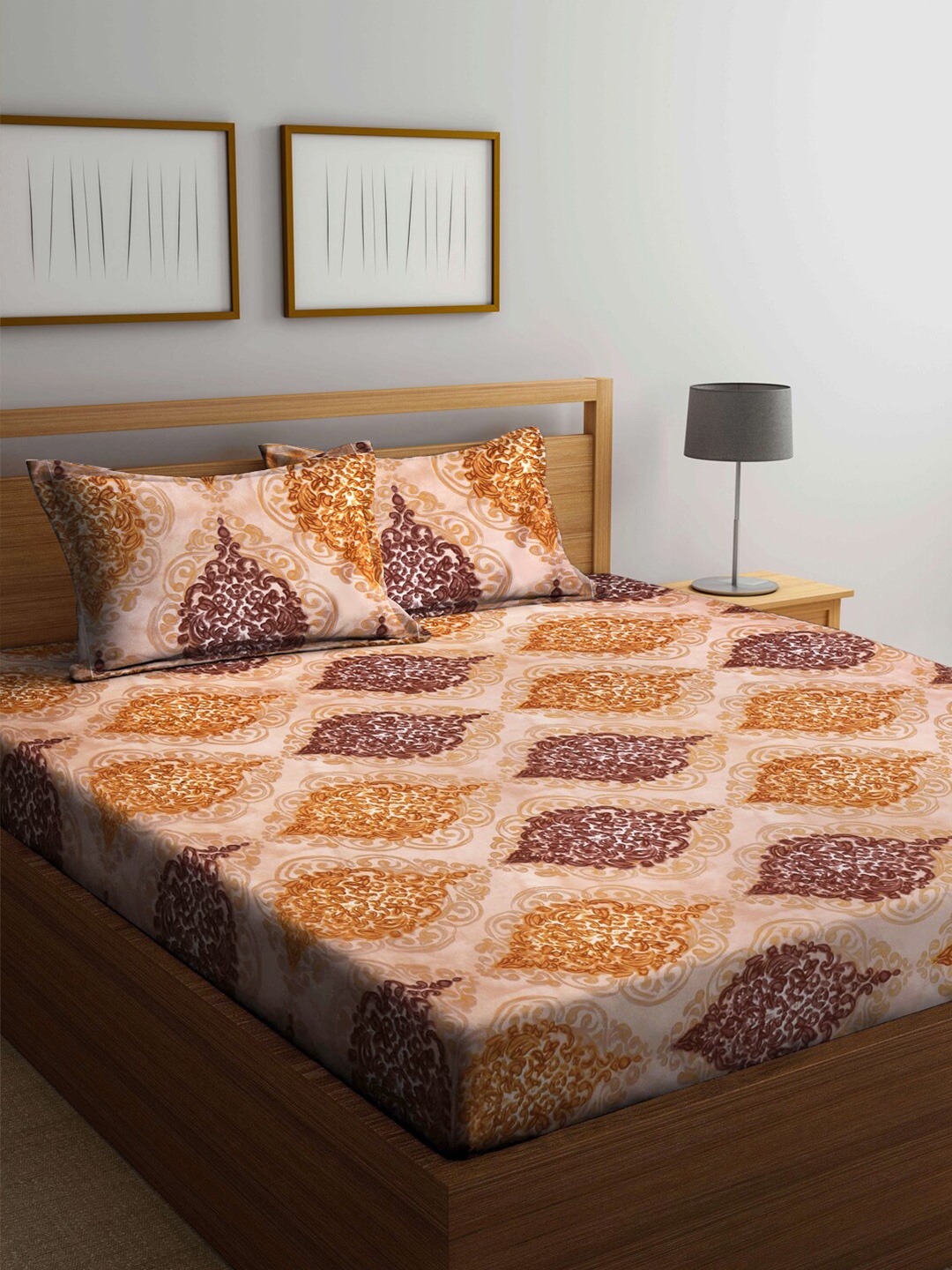 

KLOTTHE Brown Ethnic Motifs 210 TC 1 King Bedsheet with 2 Pillow Covers