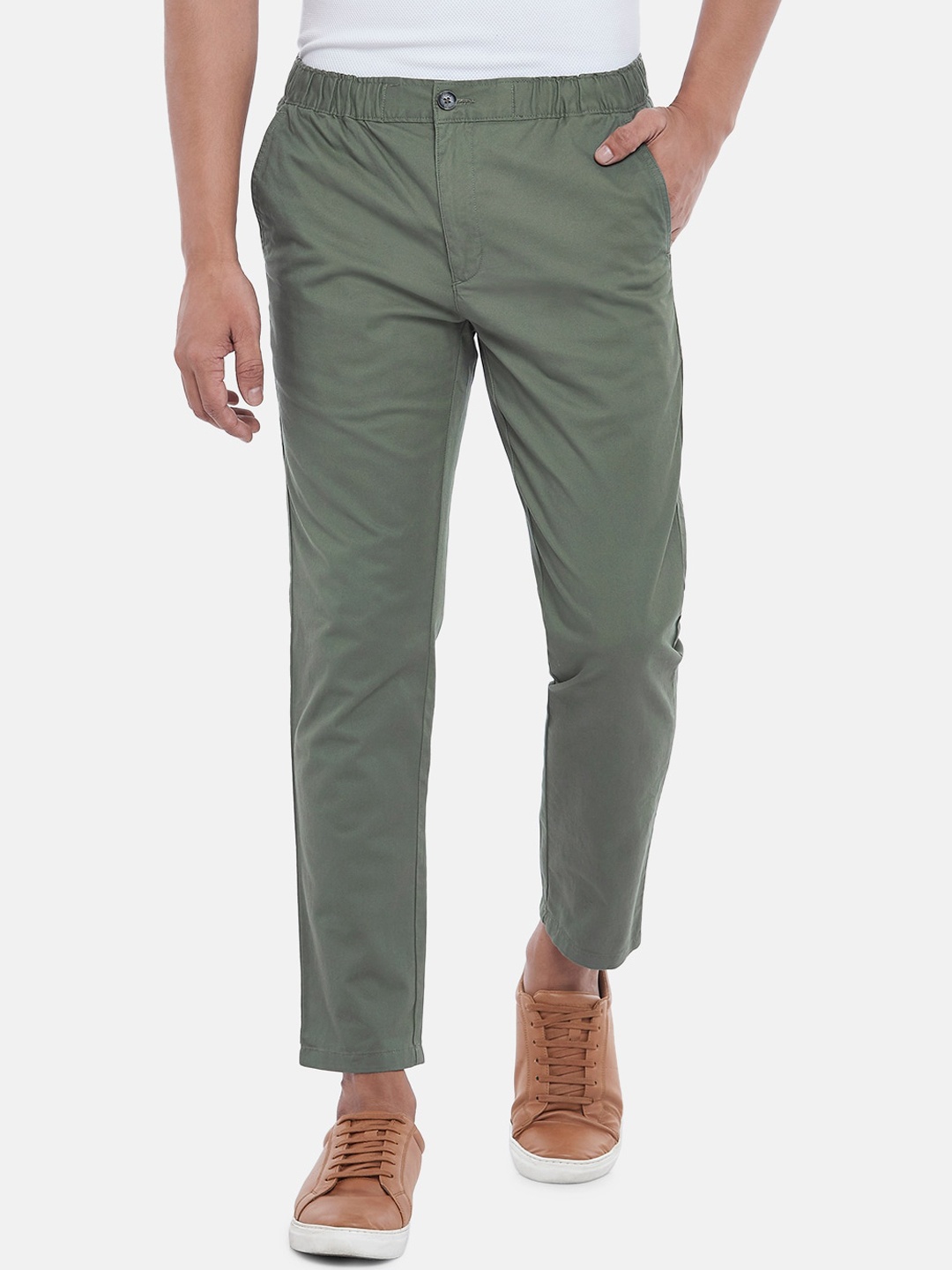 

BYFORD by Pantaloons Men Green Slim Fit Low-Rise Chinos Trousers